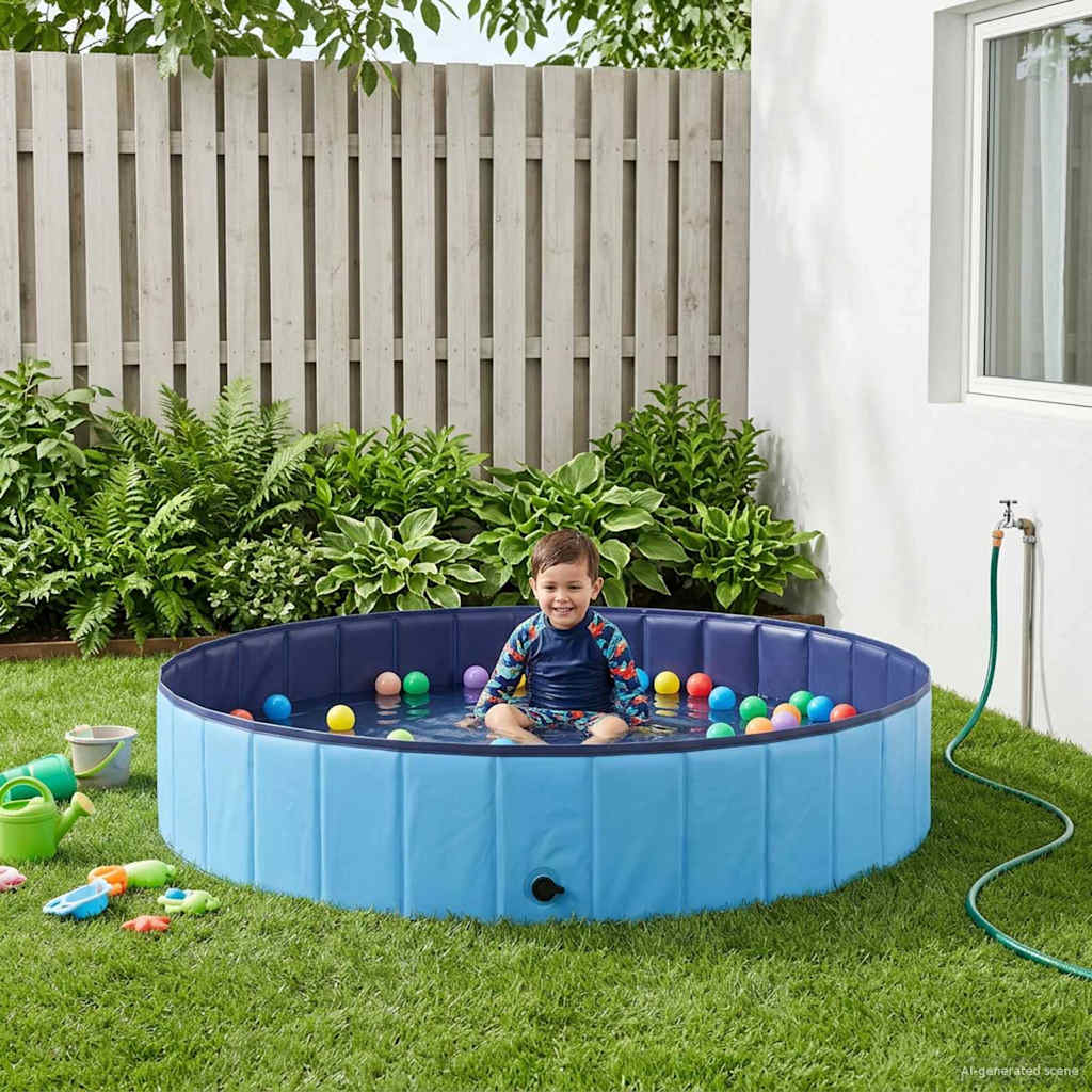 Børne svømmepool Blå Ø 160 x 30 cm Tykt PVC og konstrueret træ billede
