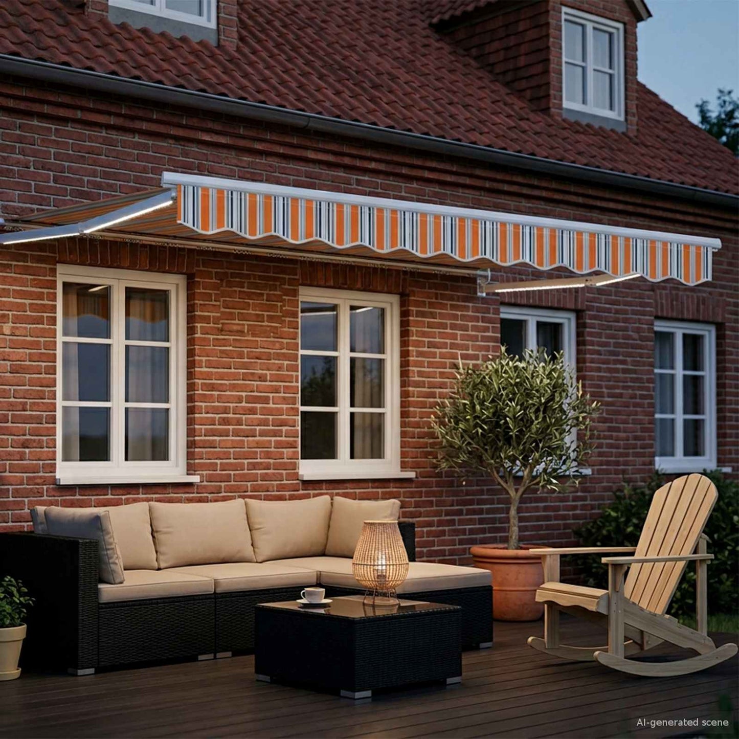 Manuel udtrækkelig markise med LED Blå, Orange, Hvid 3 x 2,5 m