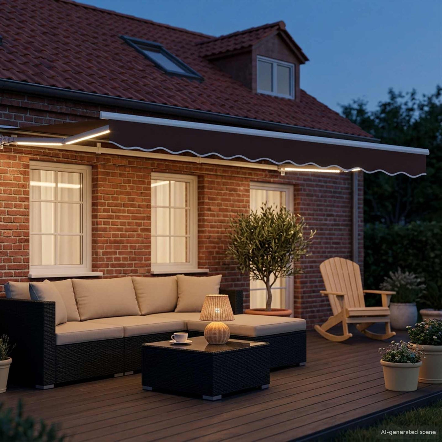 Manuel markise-ramme med LED-lys Brun og hvid 2,5 x 2 m