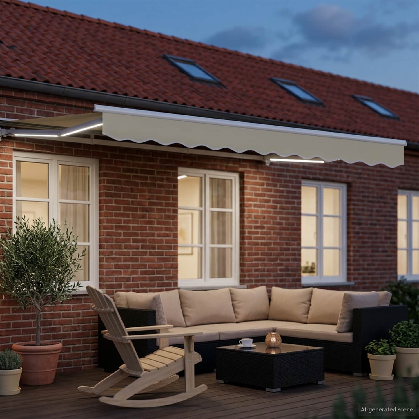 Manuel markise-ramme med LED-lys Creme og hvid 3 x 2 m