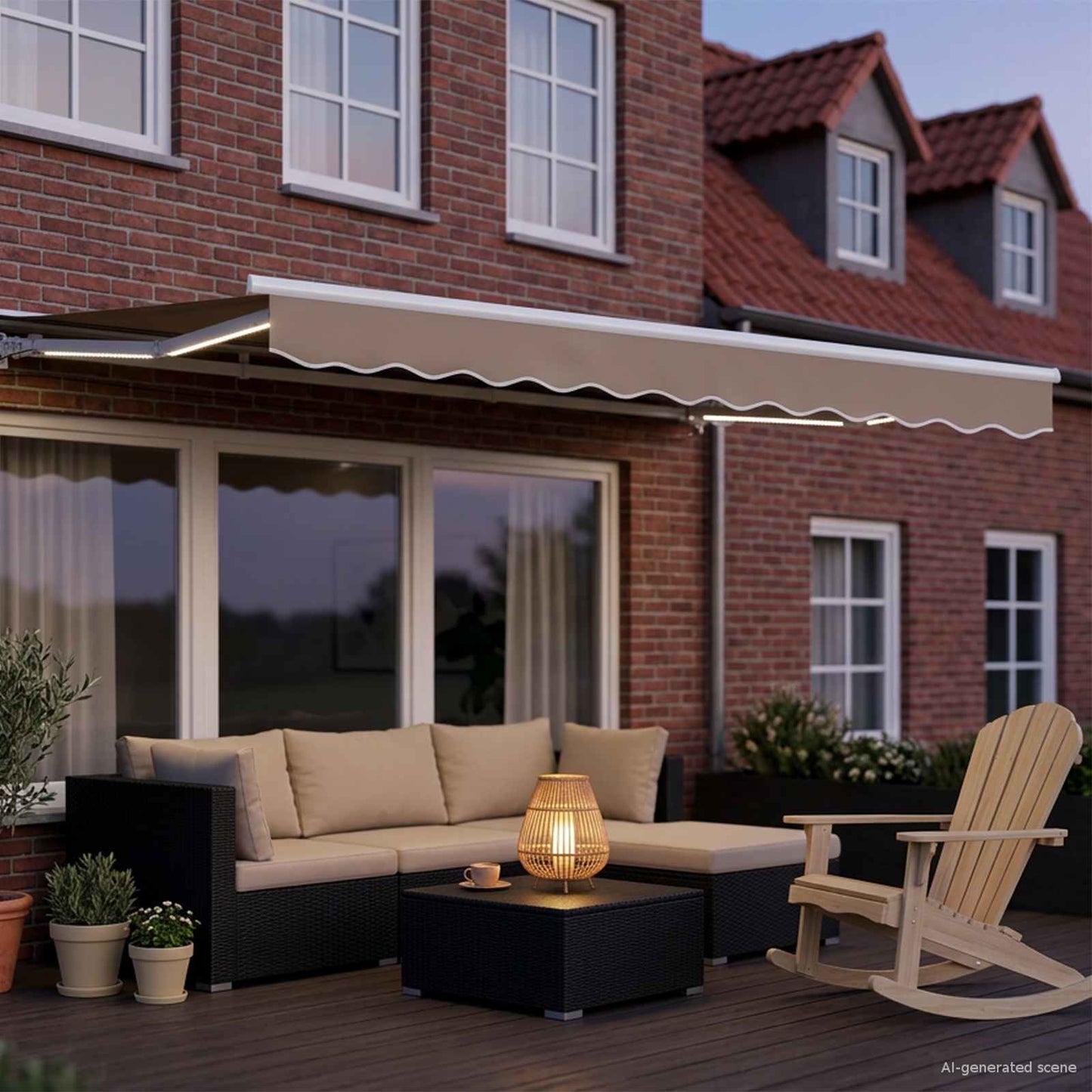 Manuel markise-ramme med LED-lys Beige og hvid 3,5 x 2 m