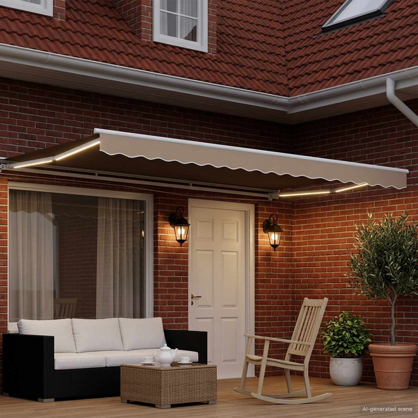 Manuel markise-ramme med LED-lys Beige og hvid 4 x 2 m