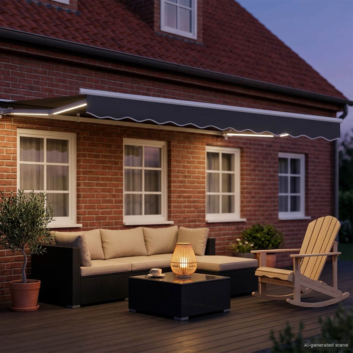Manuel markise-ramme med LED-lys 3,5 x 2,5 m