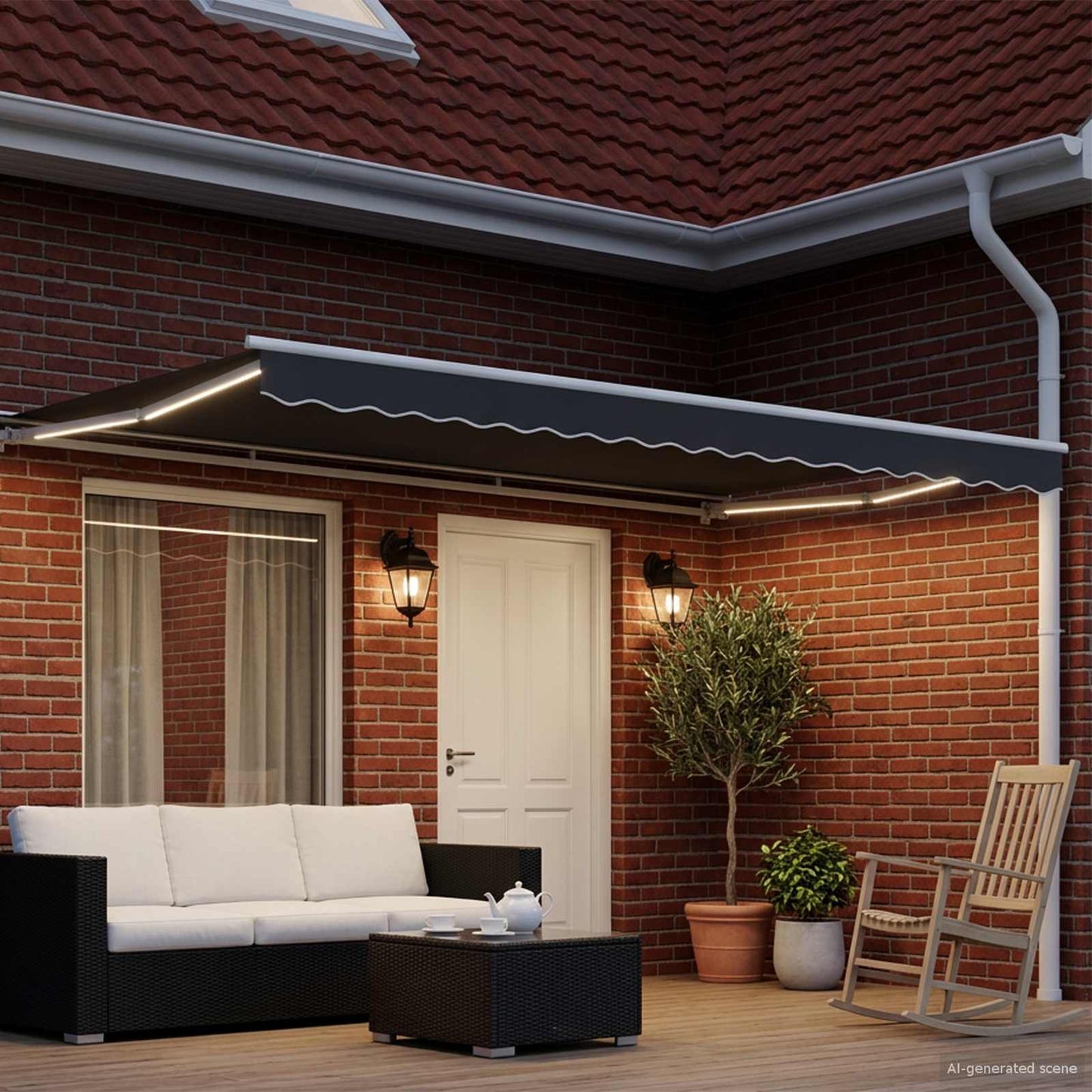 Manuel markise-ramme med LED-lys Hvid og antracit 4 × 3,5 m