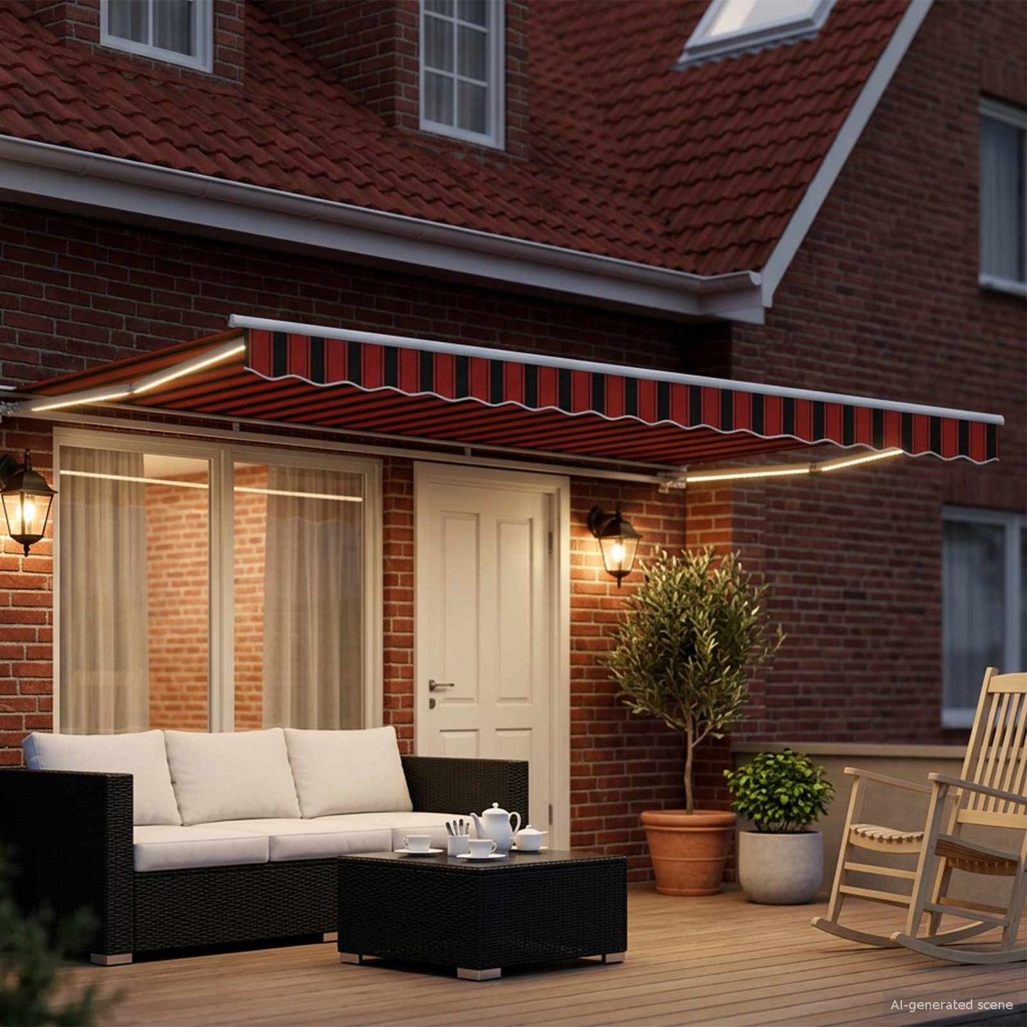 Manuel markise-ramme med LED-lys 4,5 × 3,5 m