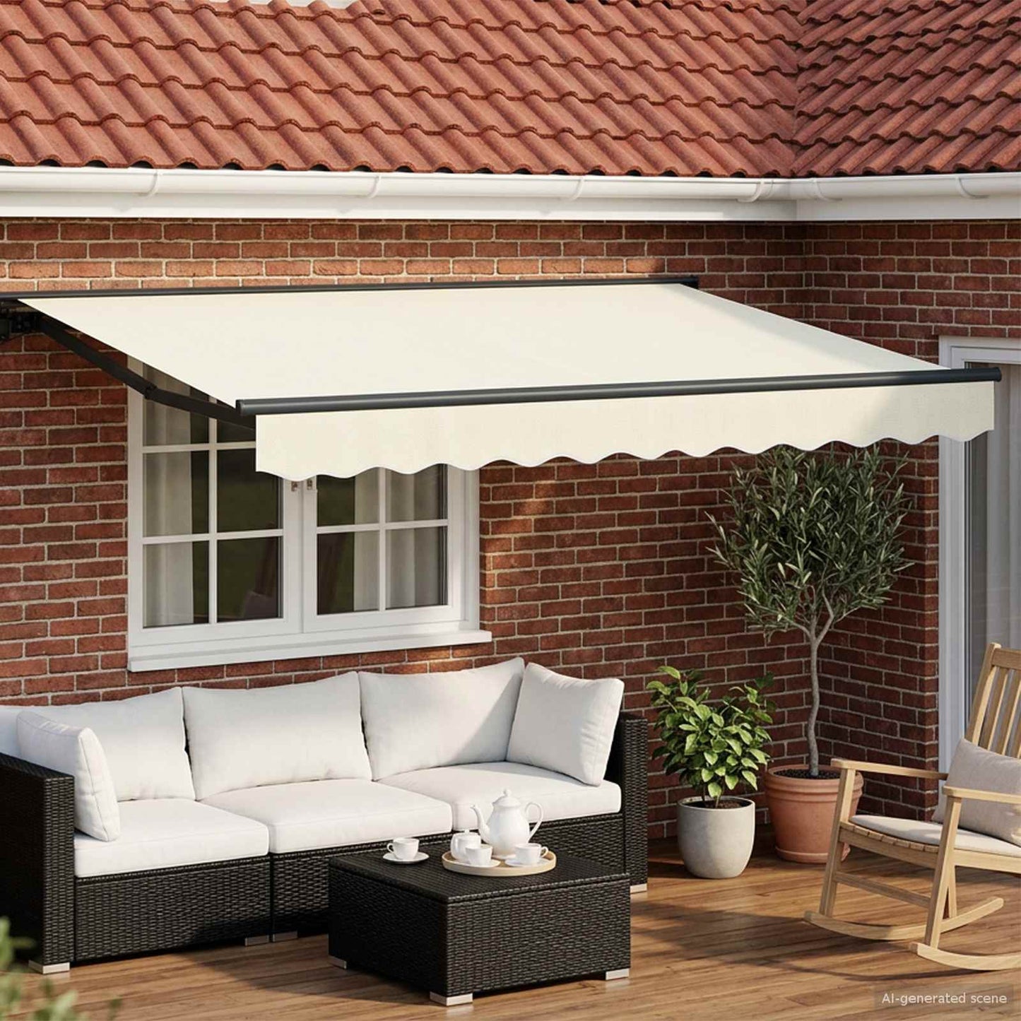 Manuel markise-ramme med LED-lys Creme og antracit 3 x 2 m