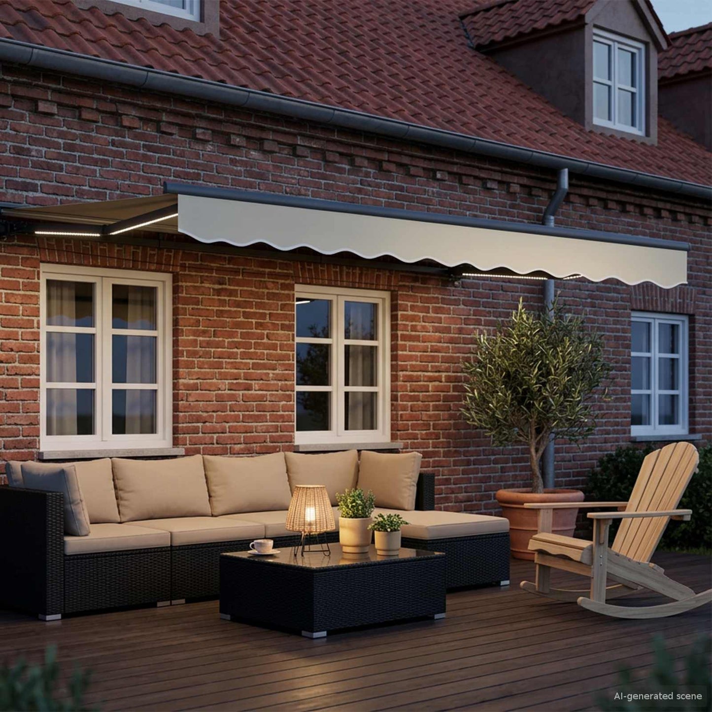 Manuel markise-ramme med LED-lys Creme og antracit 3,5 x 2 m