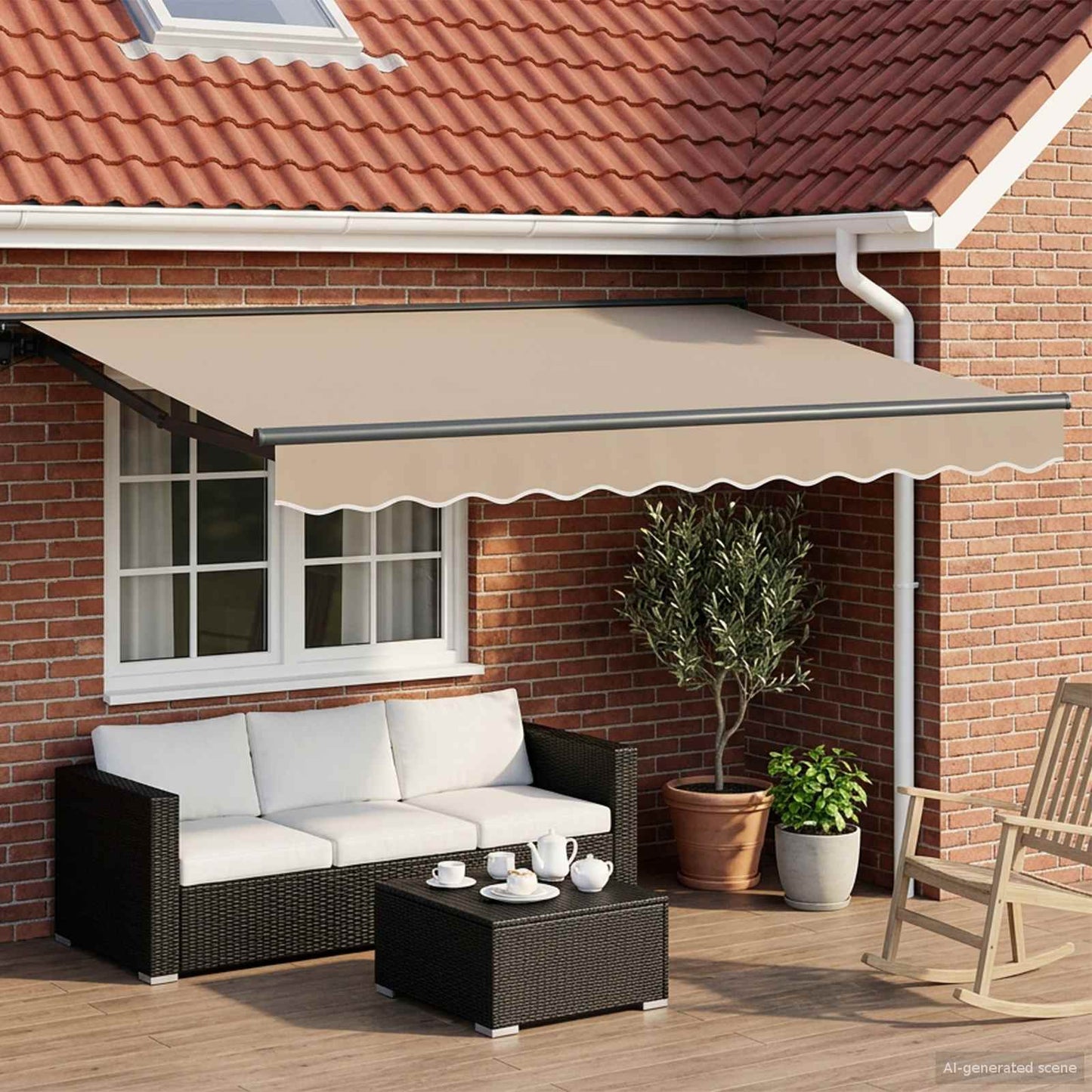Manuel markise-ramme med LED-lys Beige og Antracit 3,5 x 2 m
