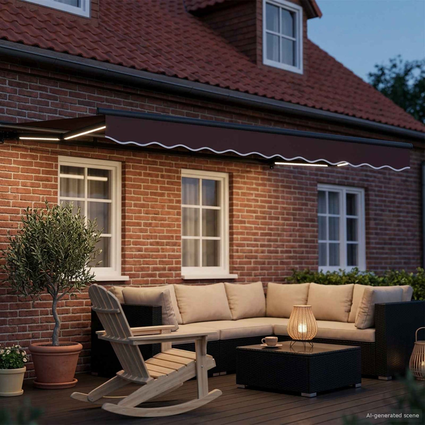 Manuel markise-ramme med LED-lys Brun og antracit 3 x 2,5 m
