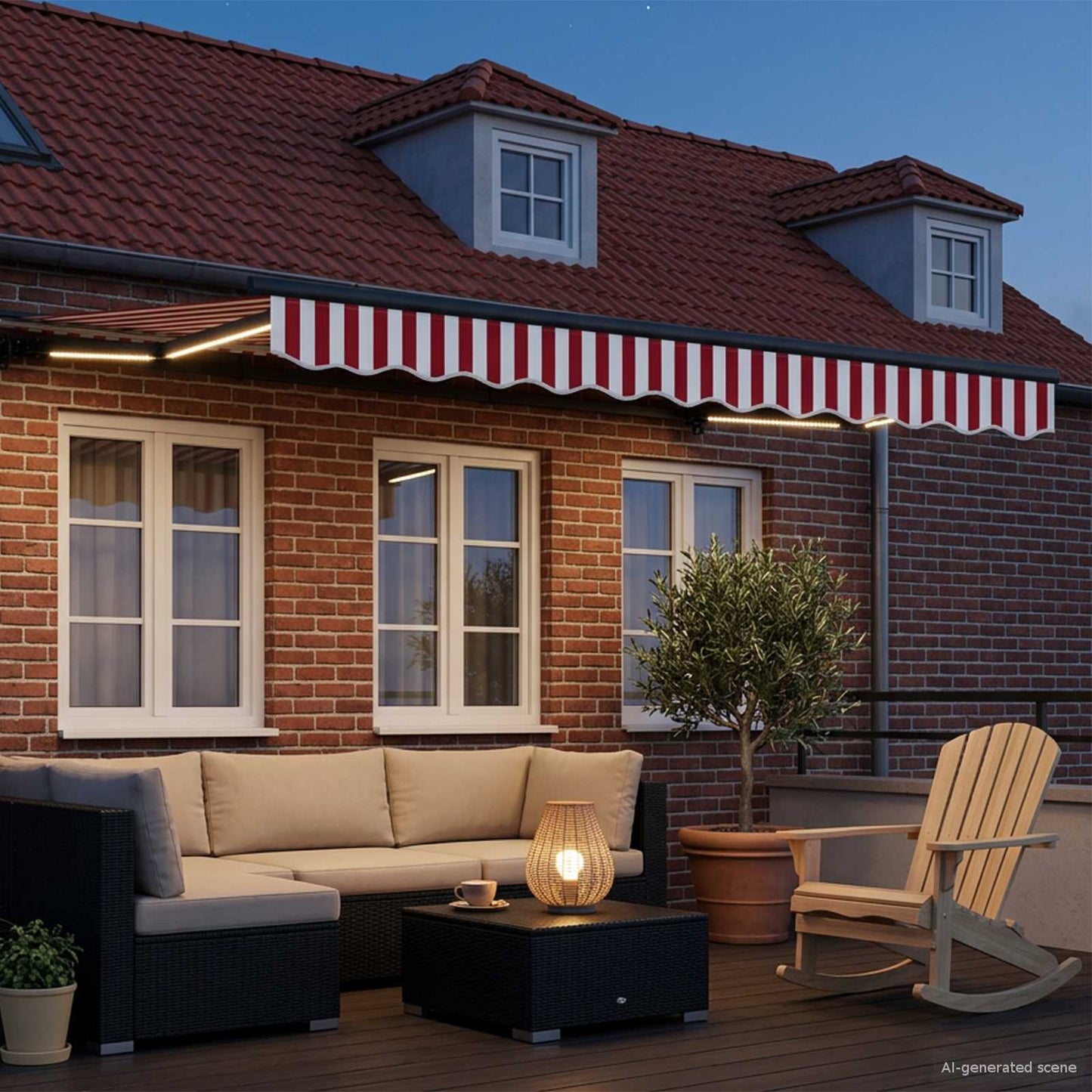 Manuel markise-ramme med LED-lys 3,5 x 2,5 m