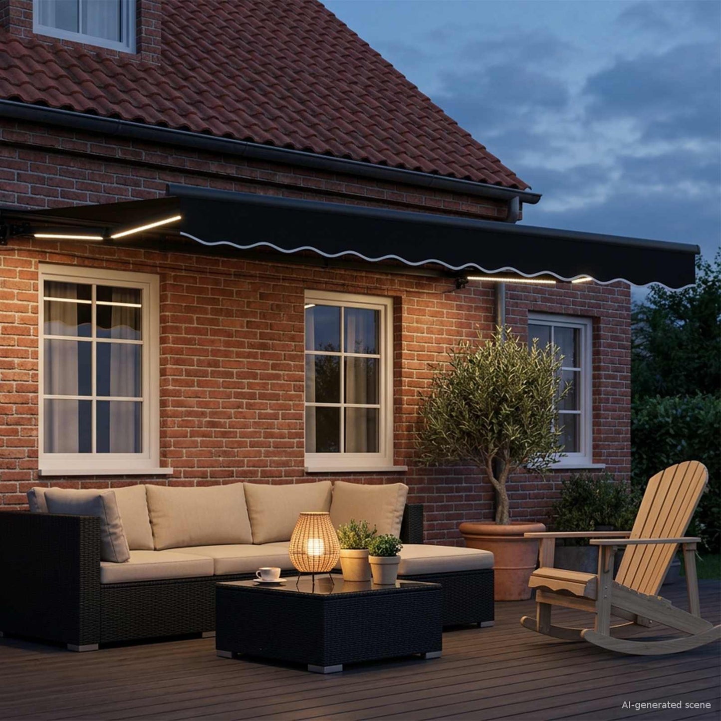Manuel markise-ramme med LED-lys Sort og Anthracit 3,5 x 2,5 m