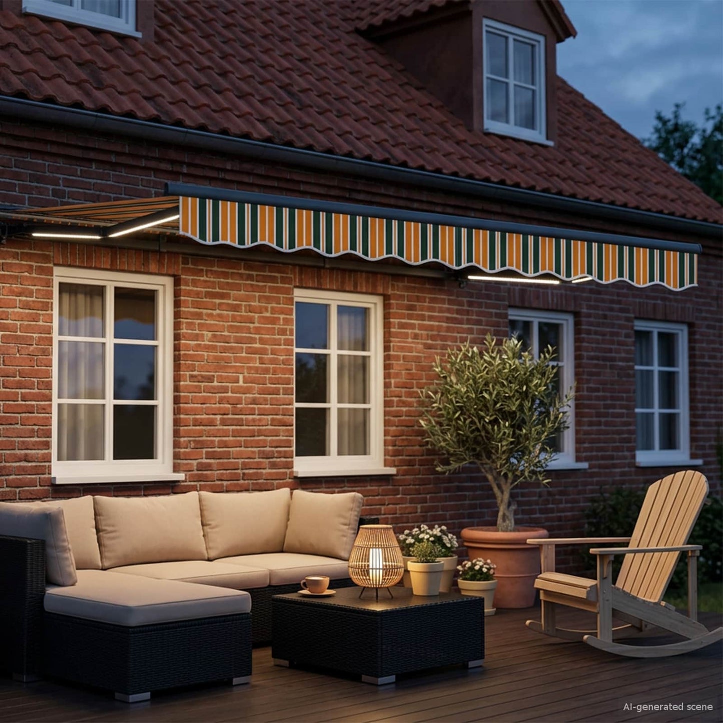 Manuel markise-ramme med LED-lys 3,5 x 2,5 m