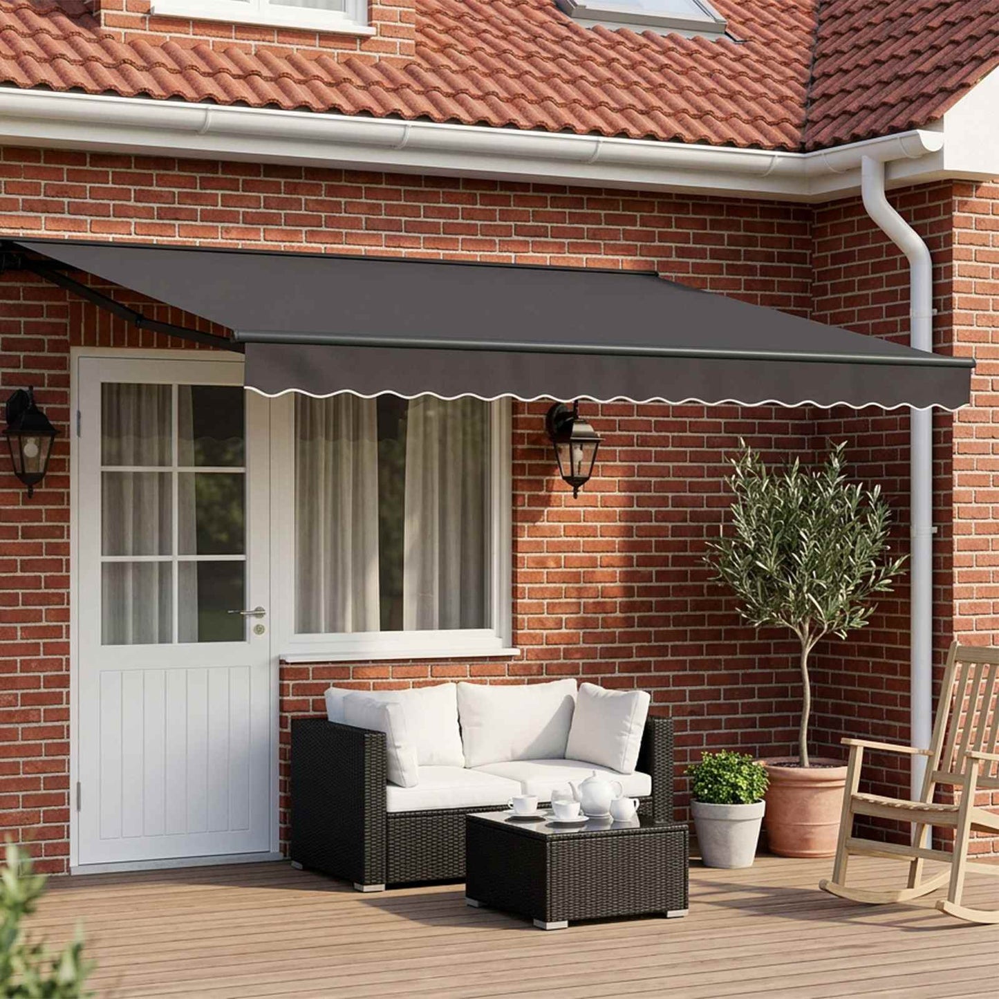 Manuel markise-ramme med LED-lys Antracit 4 × 3,5 m