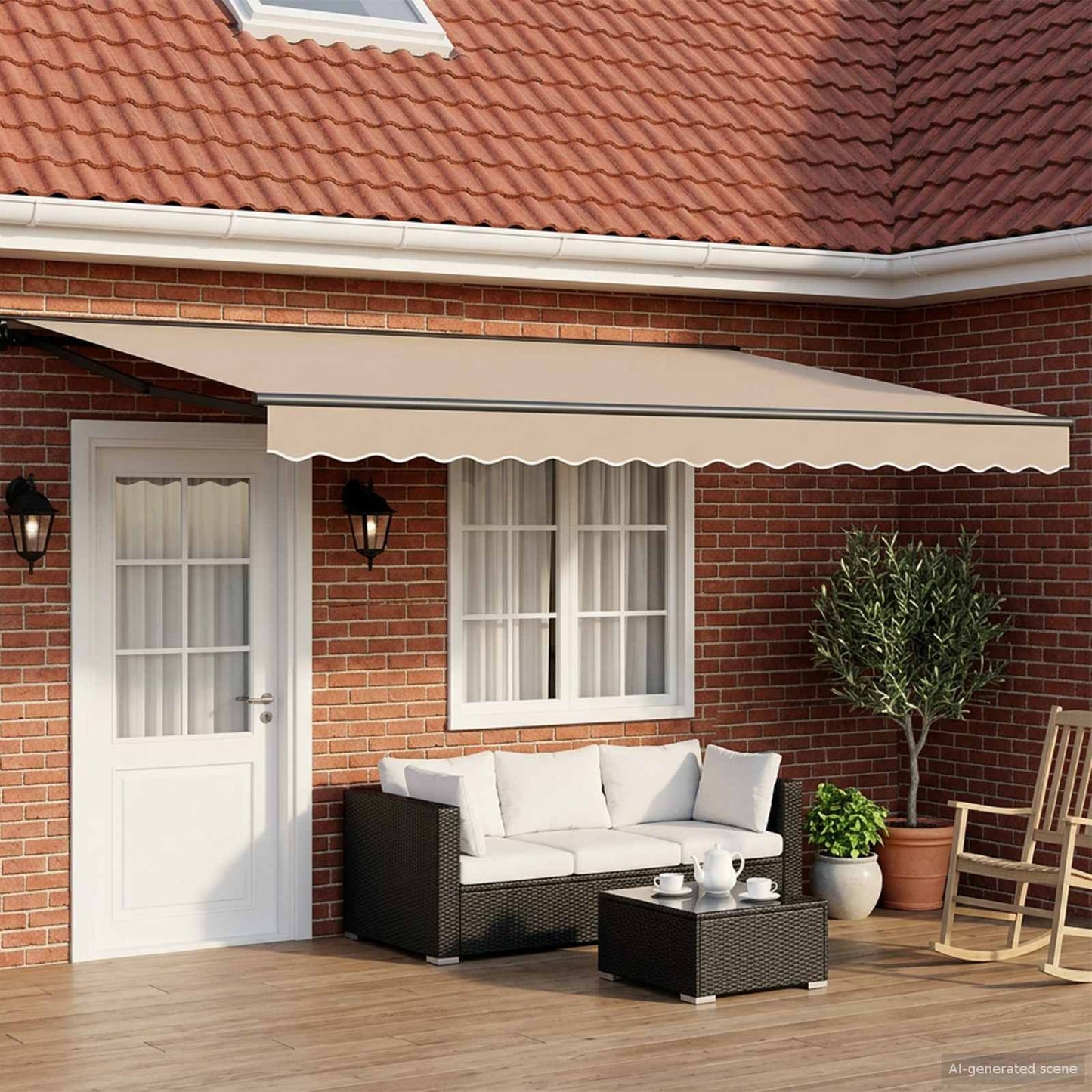 Manuel markise-ramme med LED-lys Beige og Antracit 4 × 3,5 m