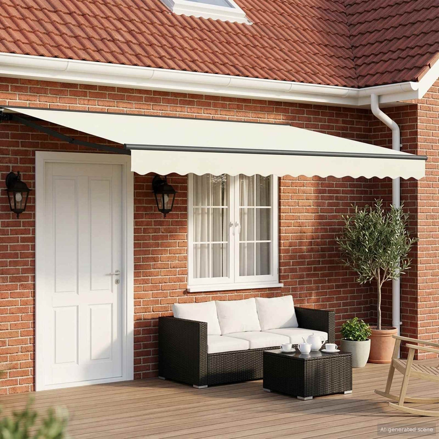 Manuel markise-ramme med LED-lys Creme og antracit 4,5 × 3,5 m