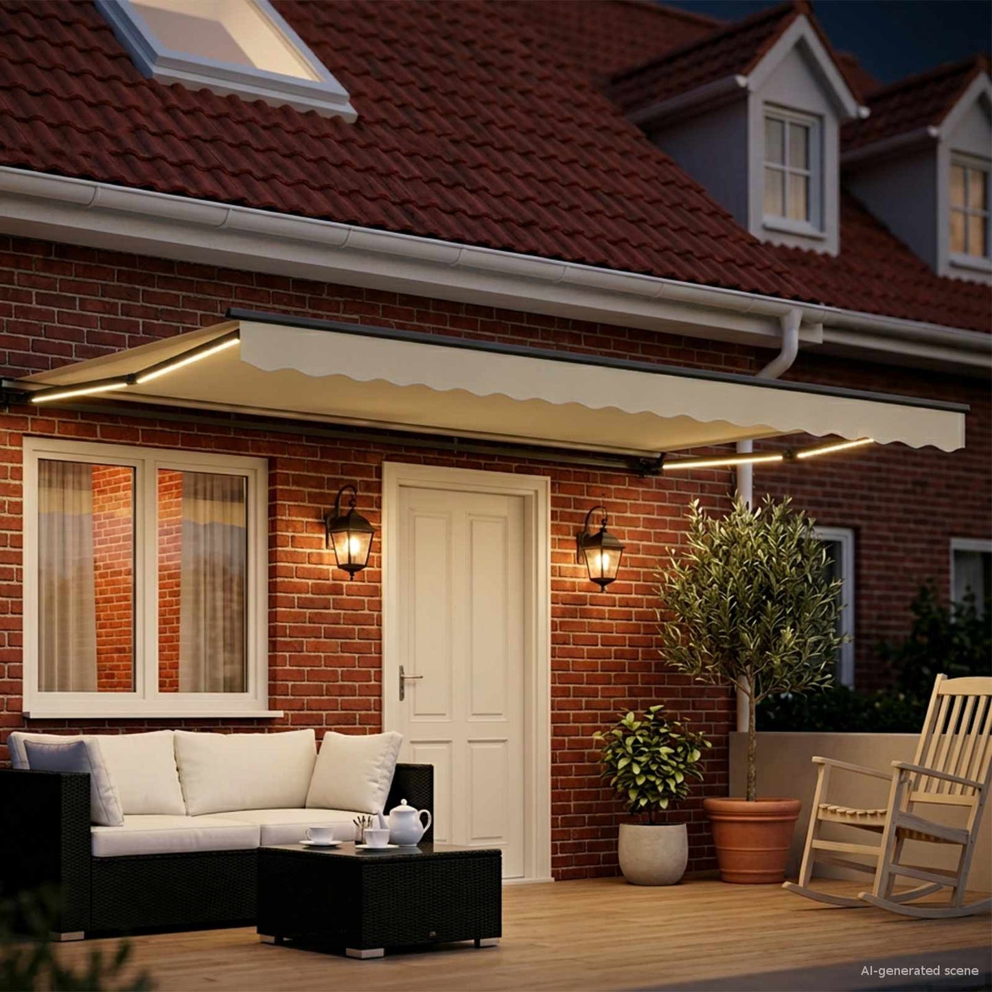 Manuel markise-ramme med LED-lys Creme og antracit 5 x 3 m