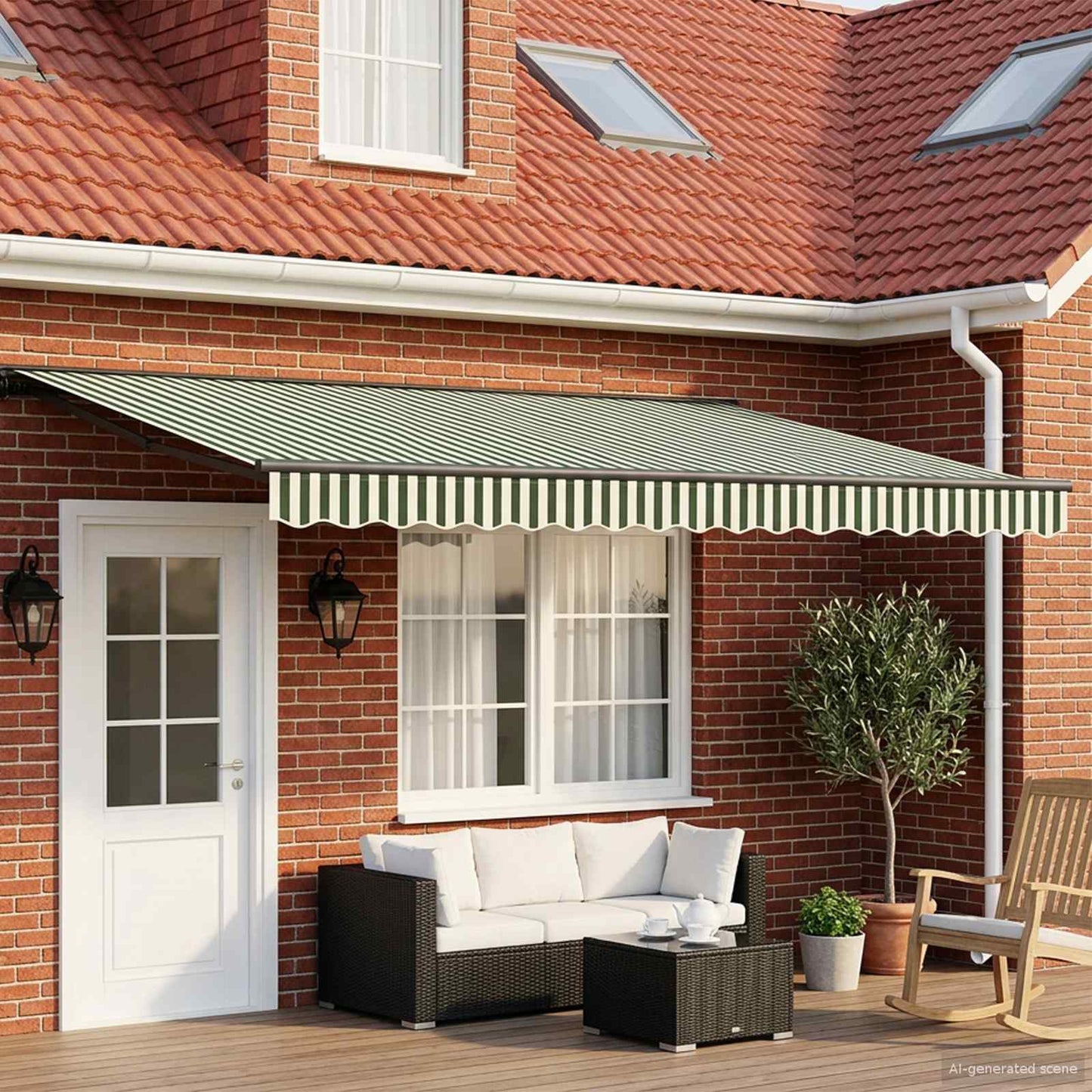 Elektrisk Utrækkelig Markise Grøn, Hvid, Antracitgrå 5 × 3,5 m