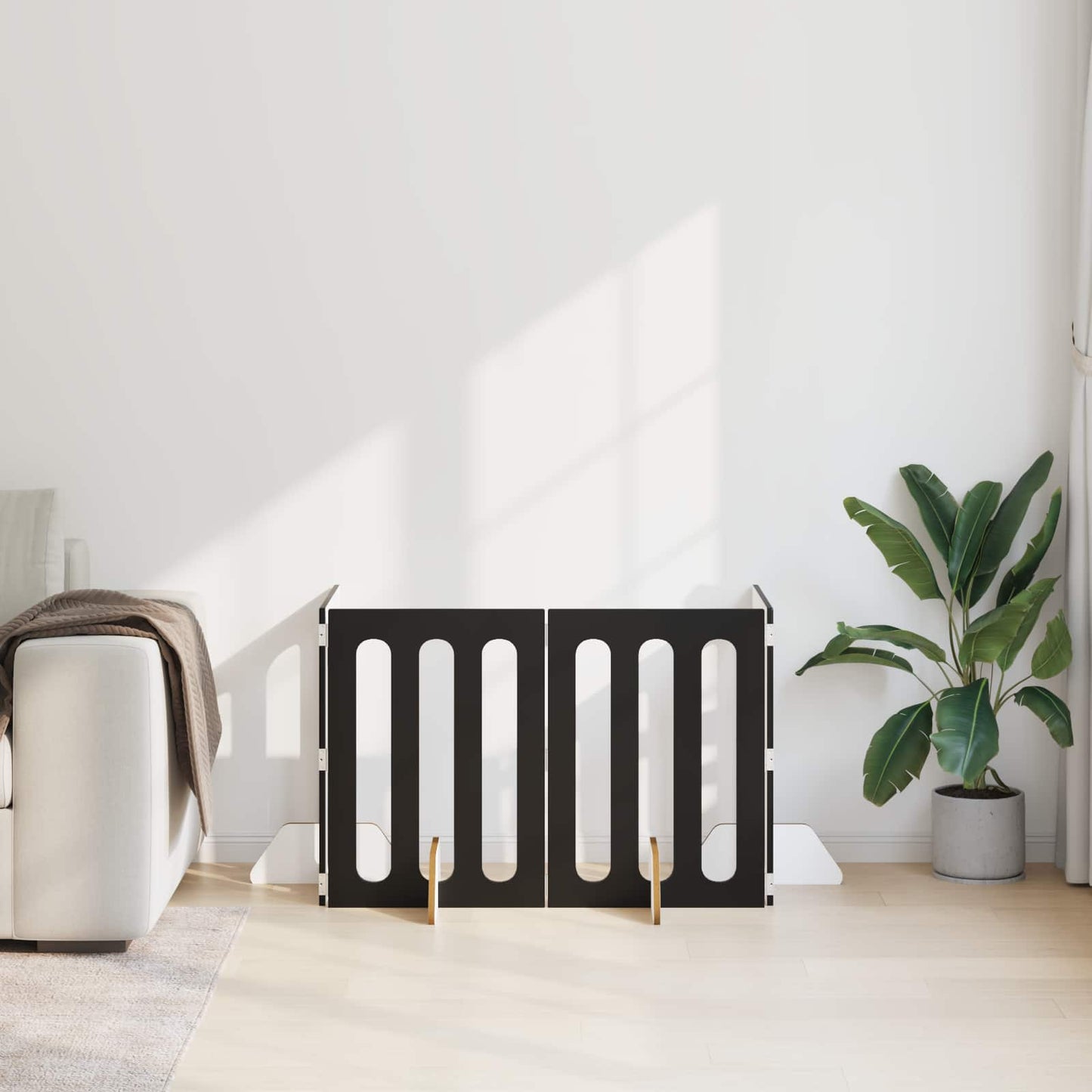 Foldbar hundegård 4 pcs Sort Eg 201 x 38 x 70 cm