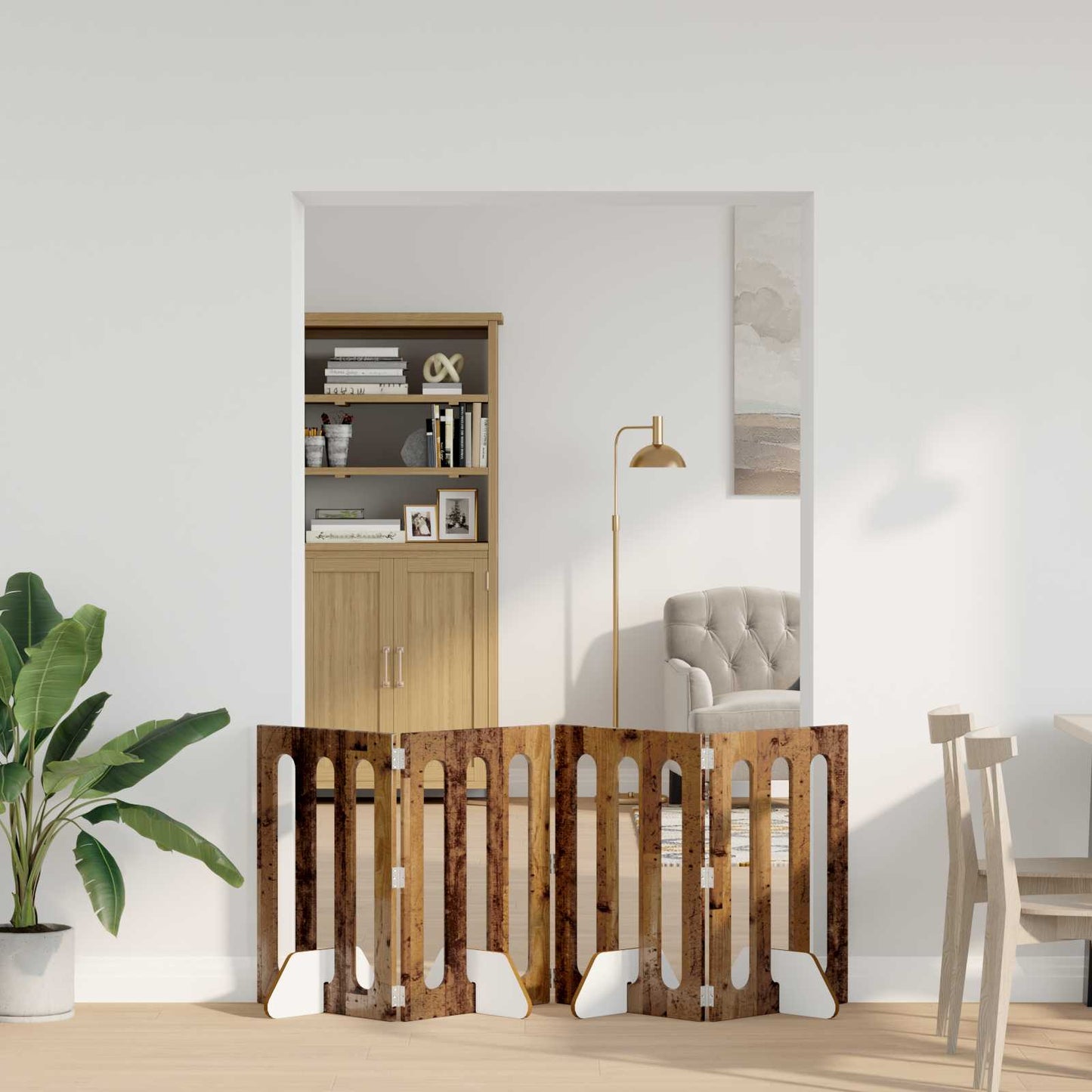 Foldbar hundegård 4 pcs Egetræ 201 x 38 x 70 cm Konstrueret træ