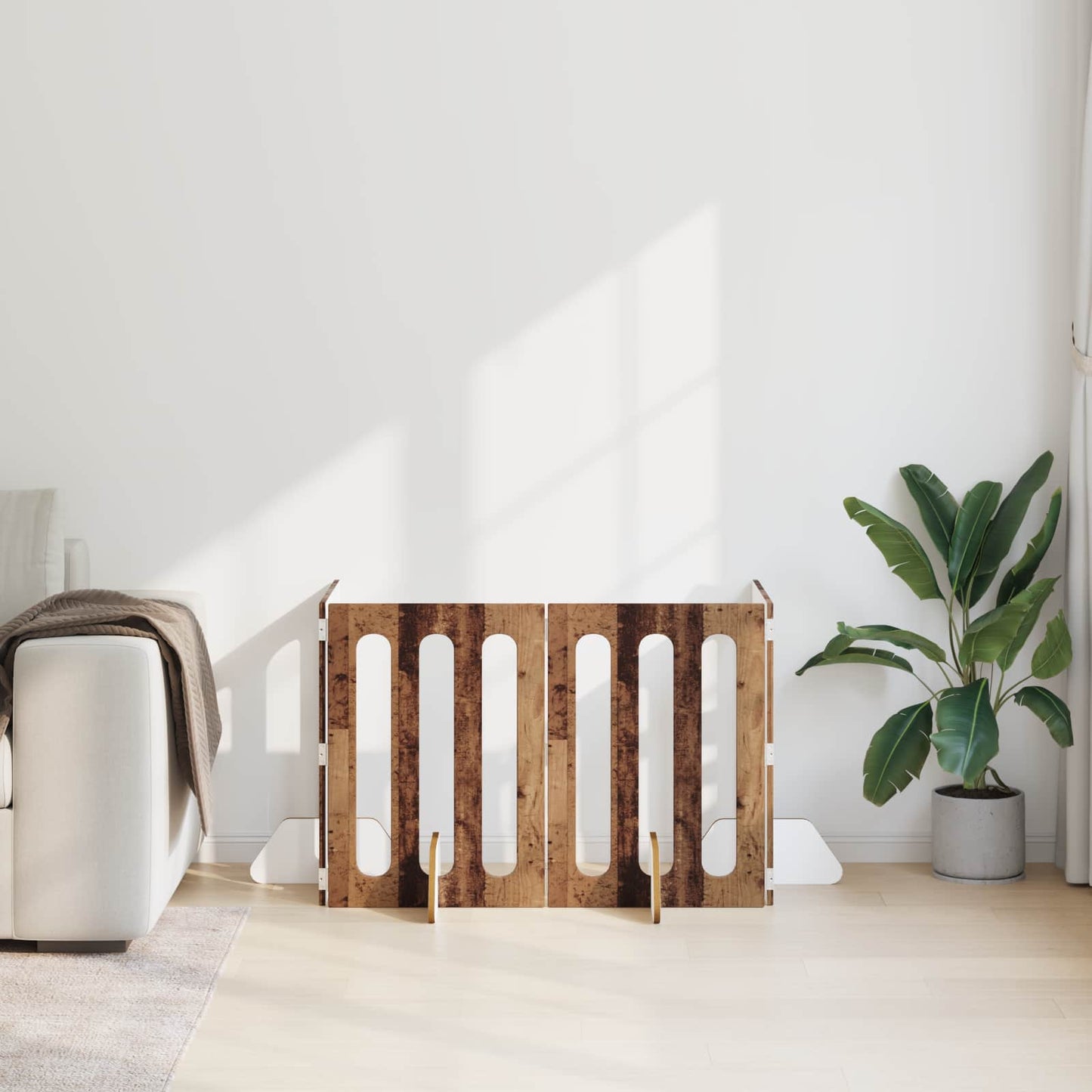 Foldbar hundegård 4 pcs Egetræ 201 x 38 x 70 cm Konstrueret træ