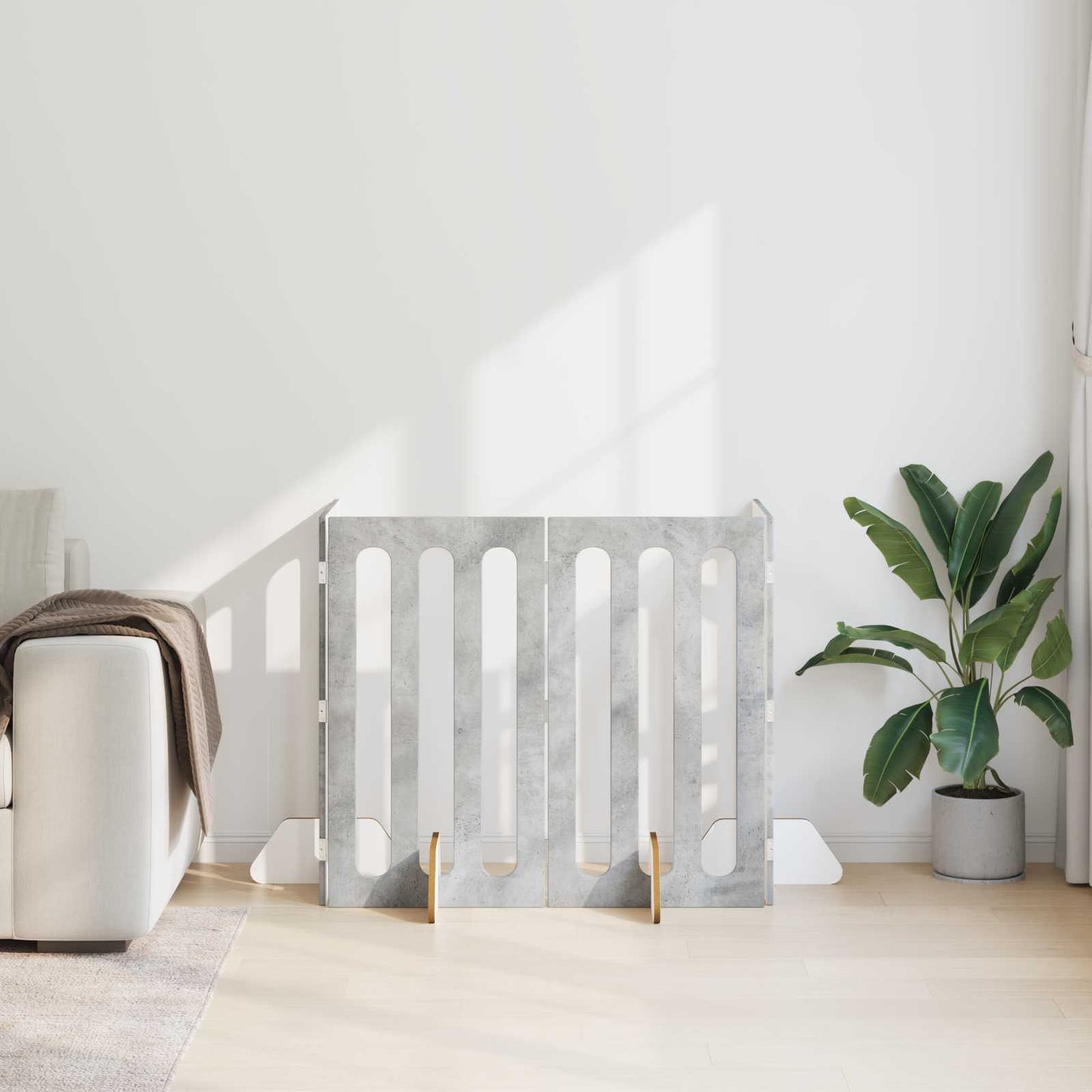 Foldbar hundegård 4 pcs BetonGrå 201 x 38 x 90 cm