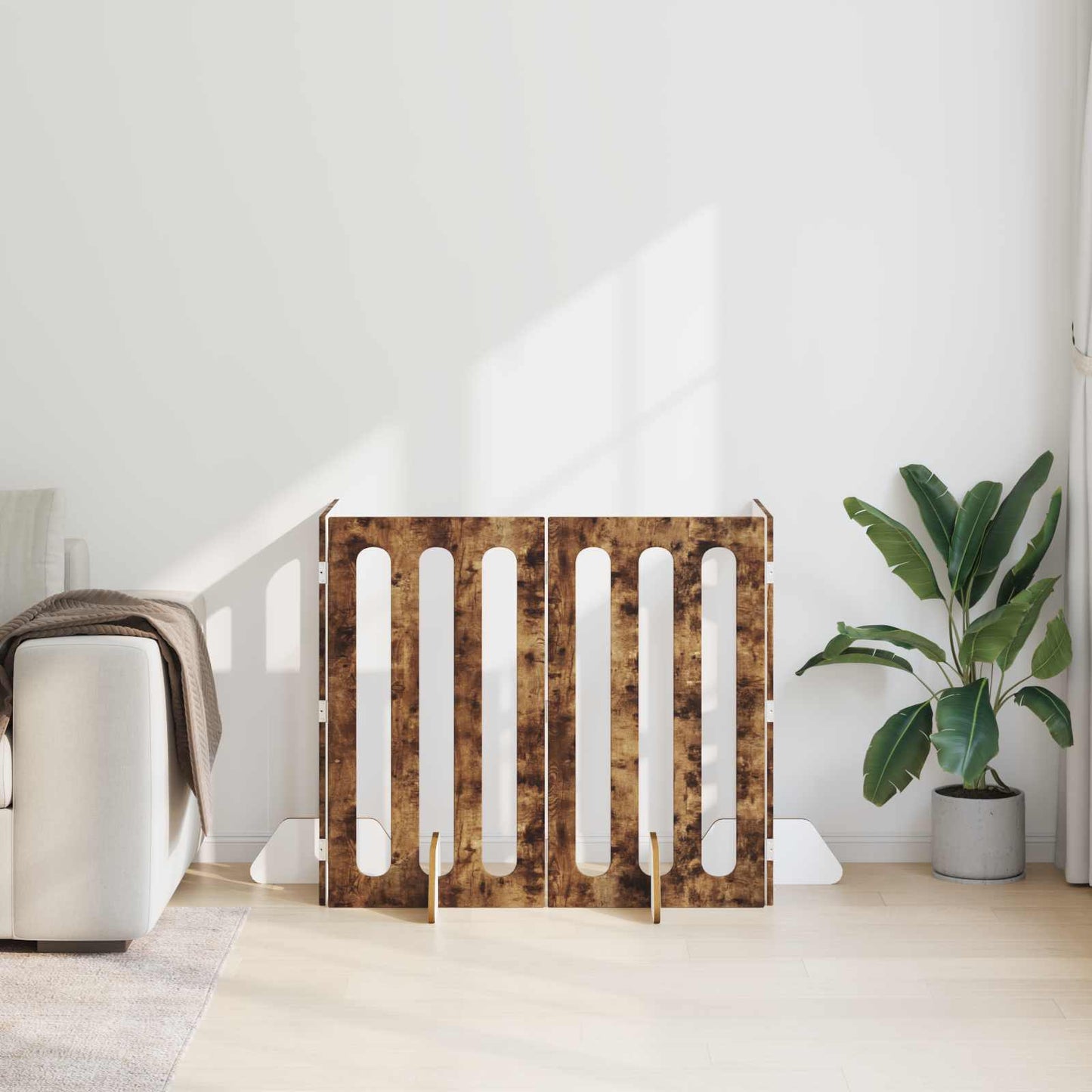Foldbar hundegård 4 pcs Røget Eg 201 x 38 x 90 cm