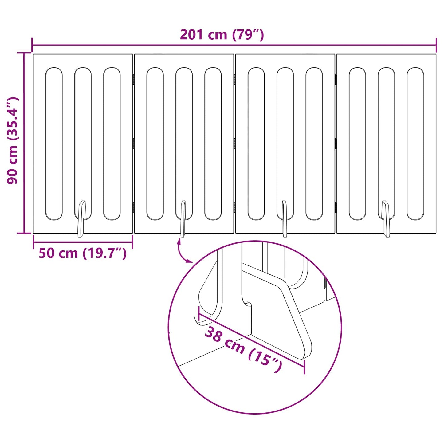 Foldbar hundegård 4 pcs Røget Eg 201 x 38 x 90 cm