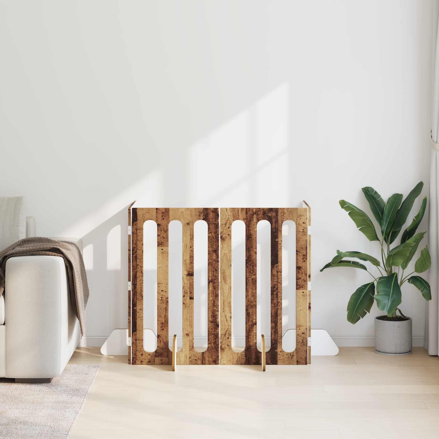 Foldbar hundegård 4 pcs Egetræ 201 x 38 x 90 cm Konstrueret træ