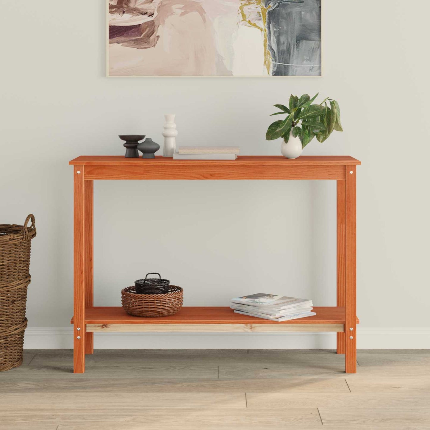 Konsolbord med hylde VoksBrun 110 x 40 x 80 cm Massivt fyrretræ