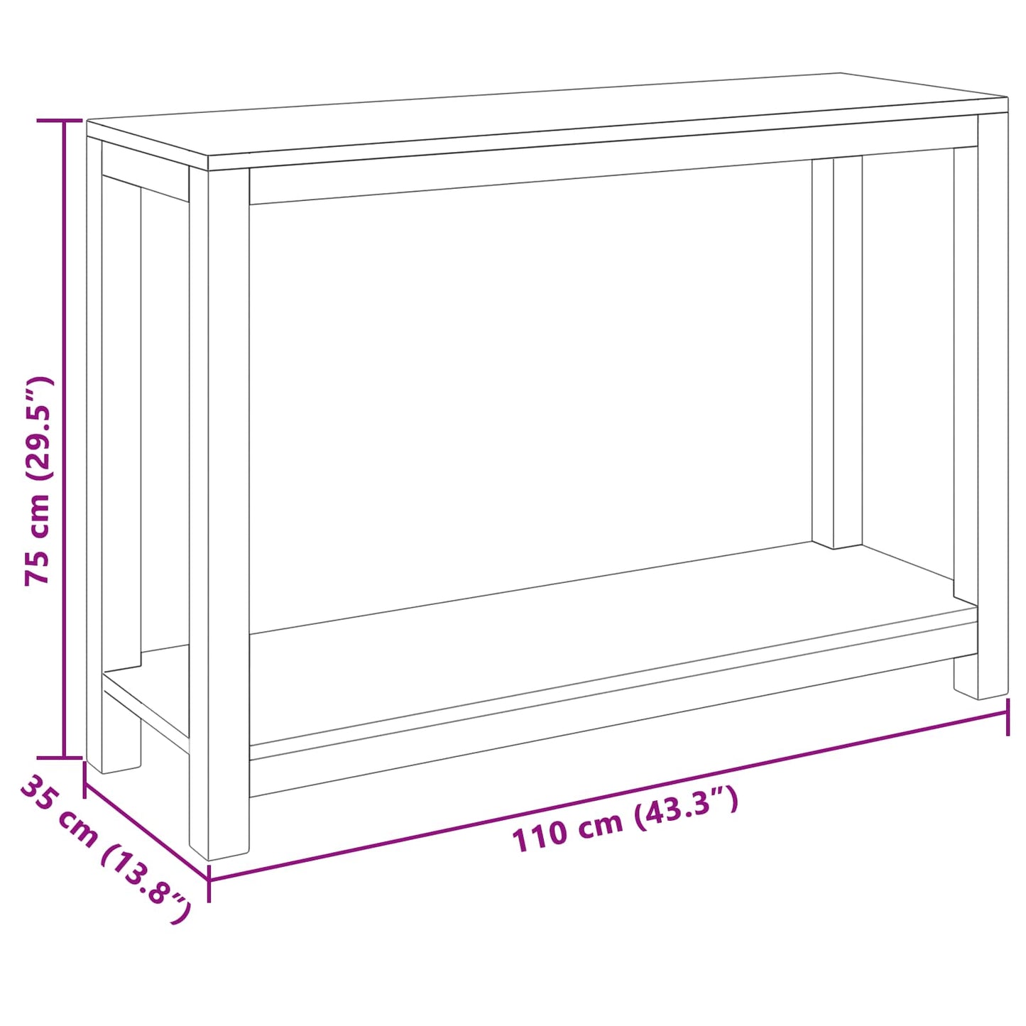 Konsolbord Naturfarvet 110 x 35 x 75 cm Massiv Teaktræ