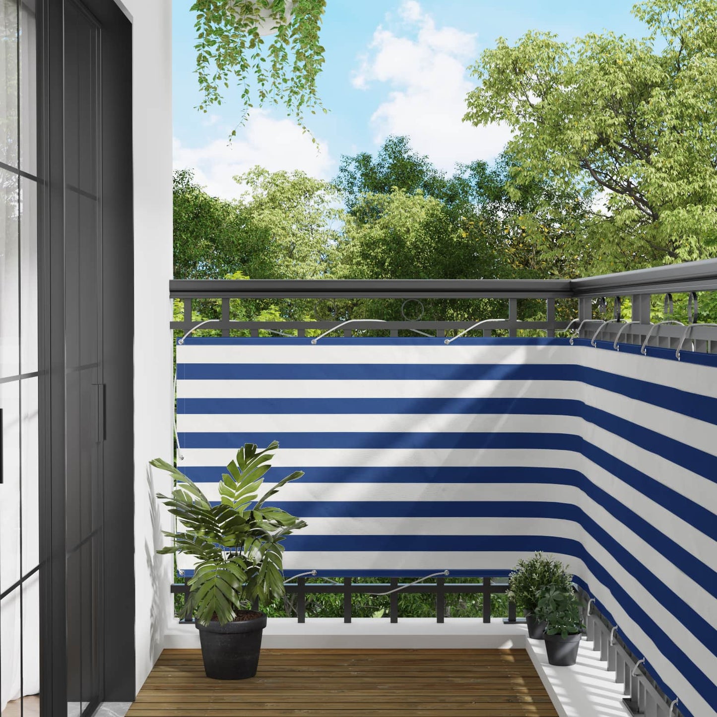 Altan Skærm 100 x 700 cm Oxford stof Rektangulær Blå og Hvid