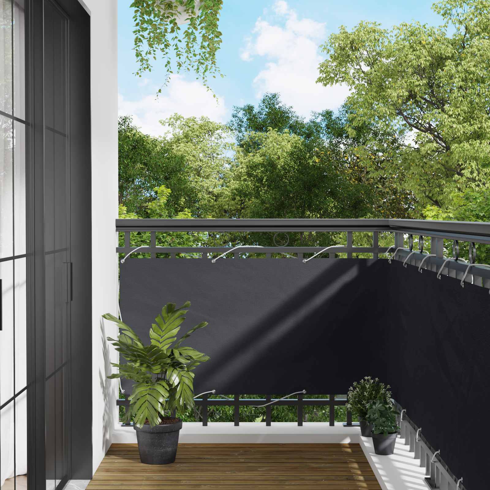 Altan Skærm Sort 75 x 200 cm PU belagt oxford alu billede