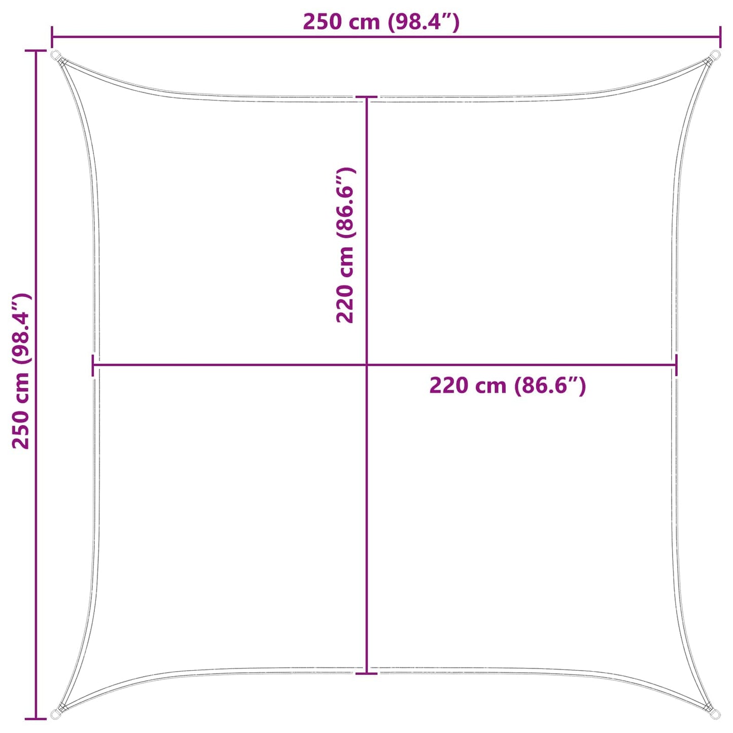 Solskygge sejl 2,5 x 2,5 m 100% polyester Oxford Firkantet