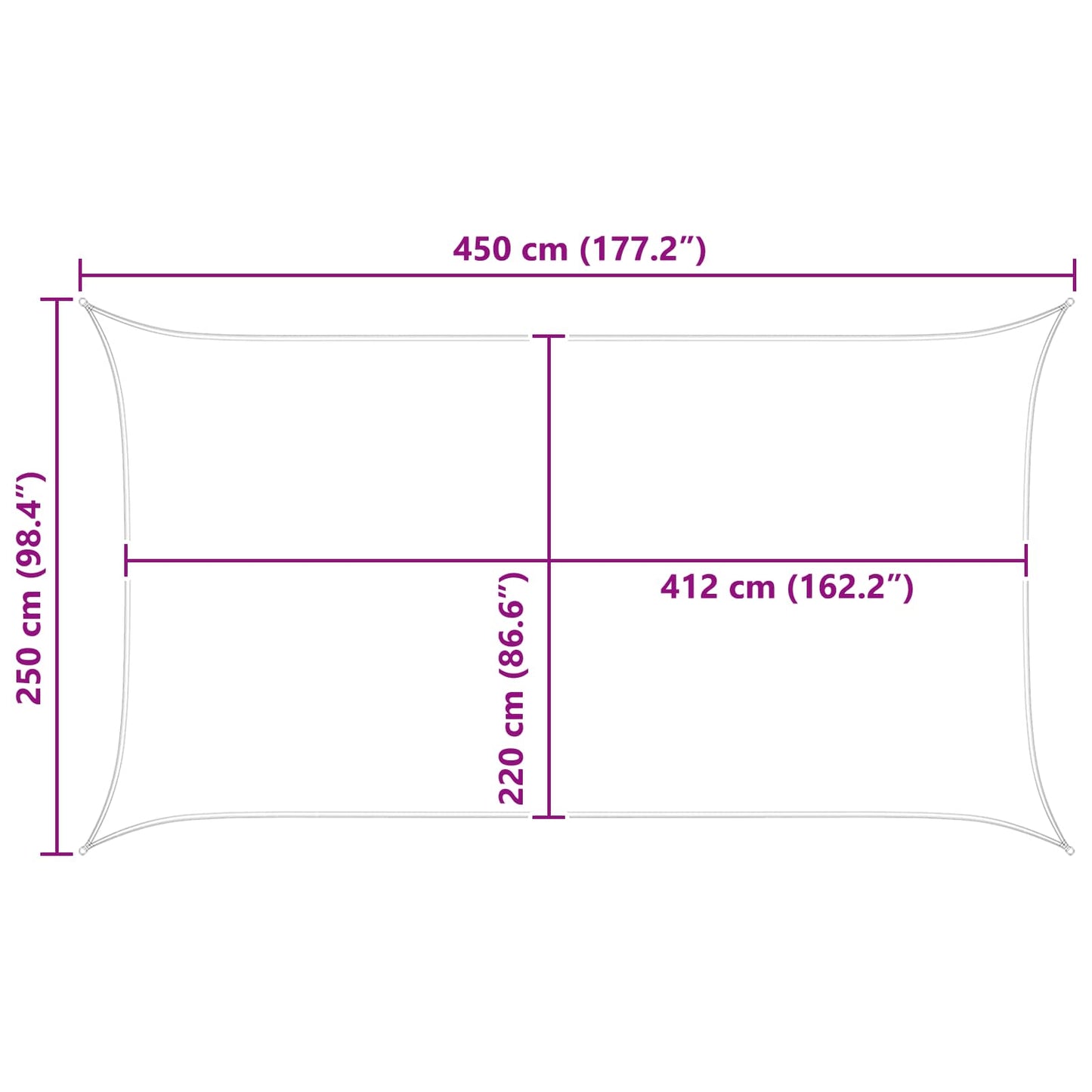 Solskygge sejl 4,5 x 2,5 m 100% polyester Oxford Rektangulær