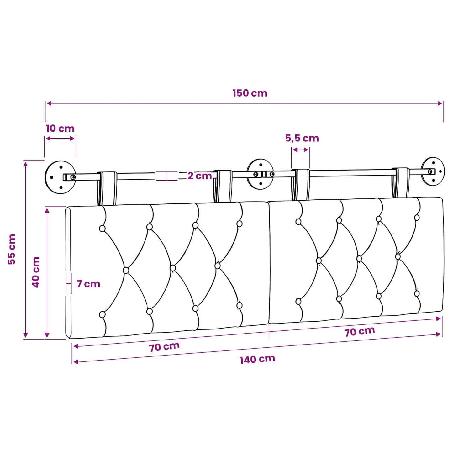 Hængende sengegavl Med LED-lys Lys grøn Fløjl