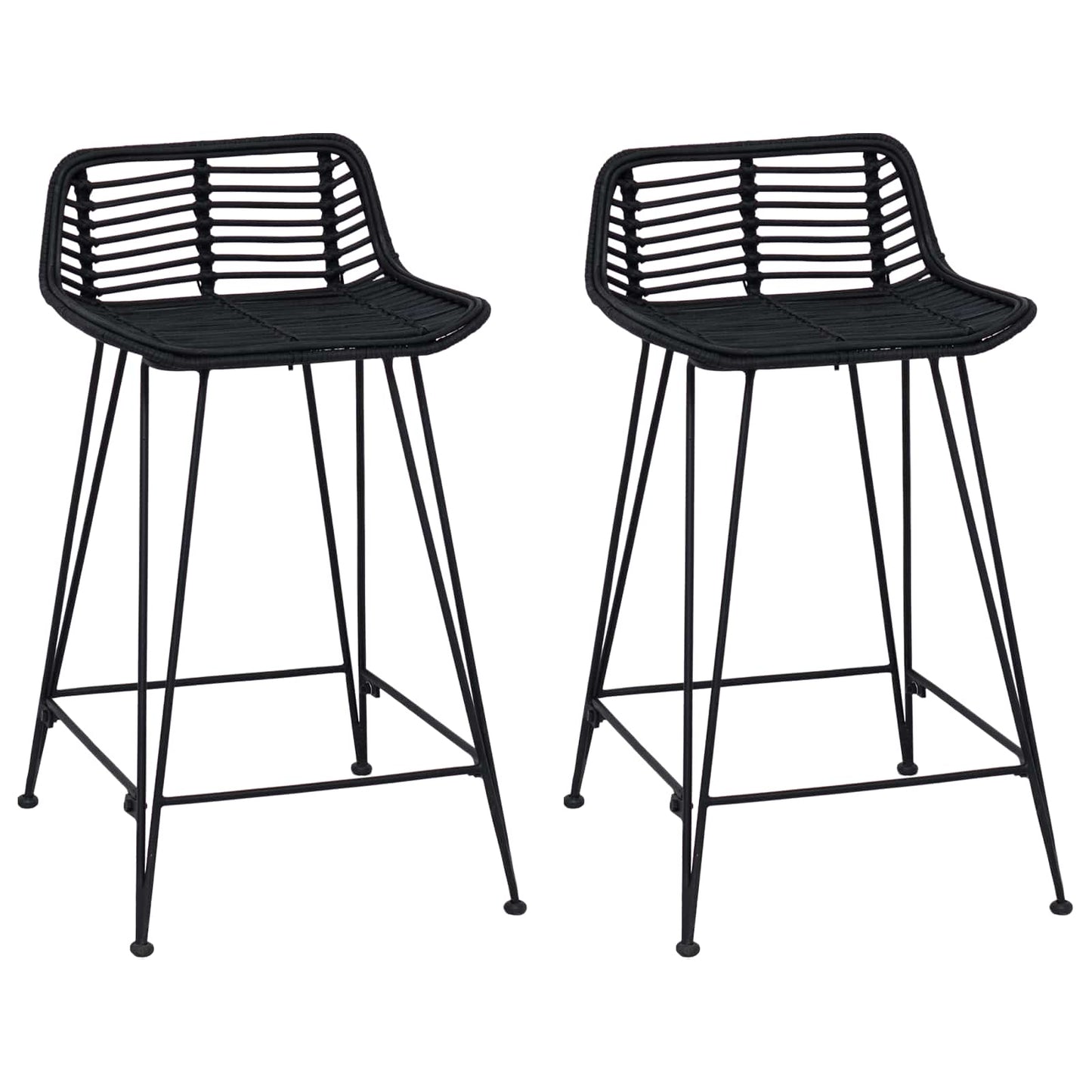 Barbænk 2 pcs Sort 44 x 45 x 76 cm Rattan og Stål