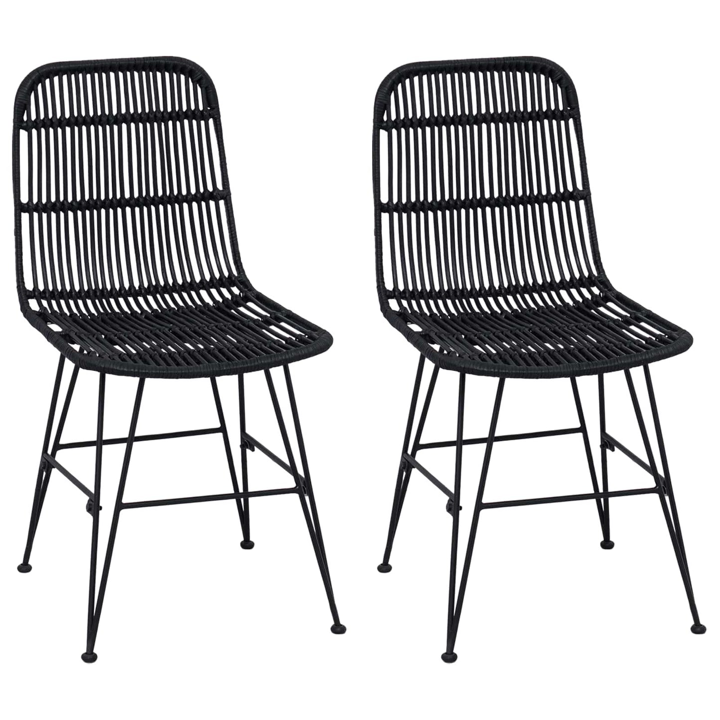 Spisestol 2 pcs Sort 41 x 55 x 85 cm Rattan og Stål