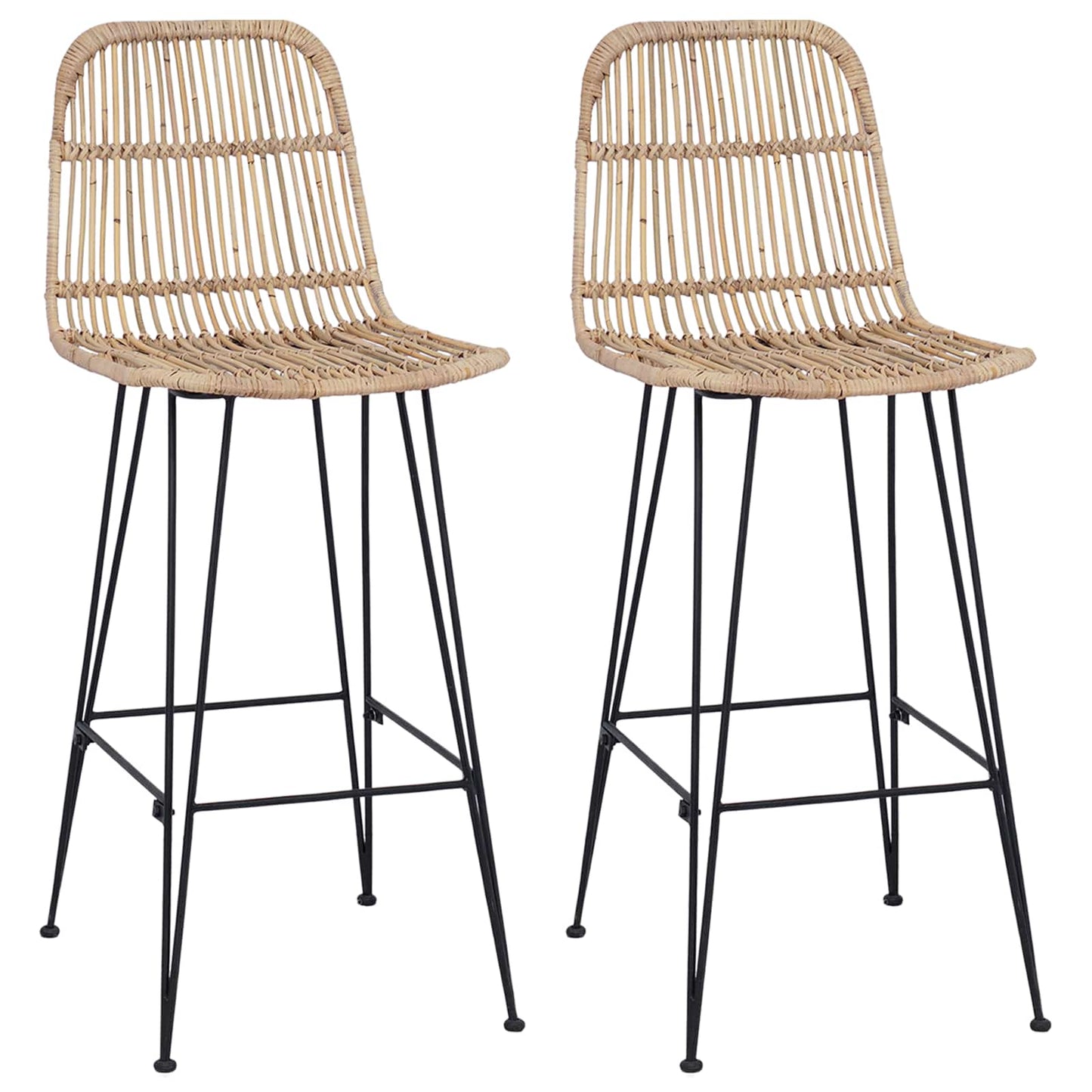Barbænk 2 pcs Naturfarvet 44 x 55 x 109 cm Rattan og Stål