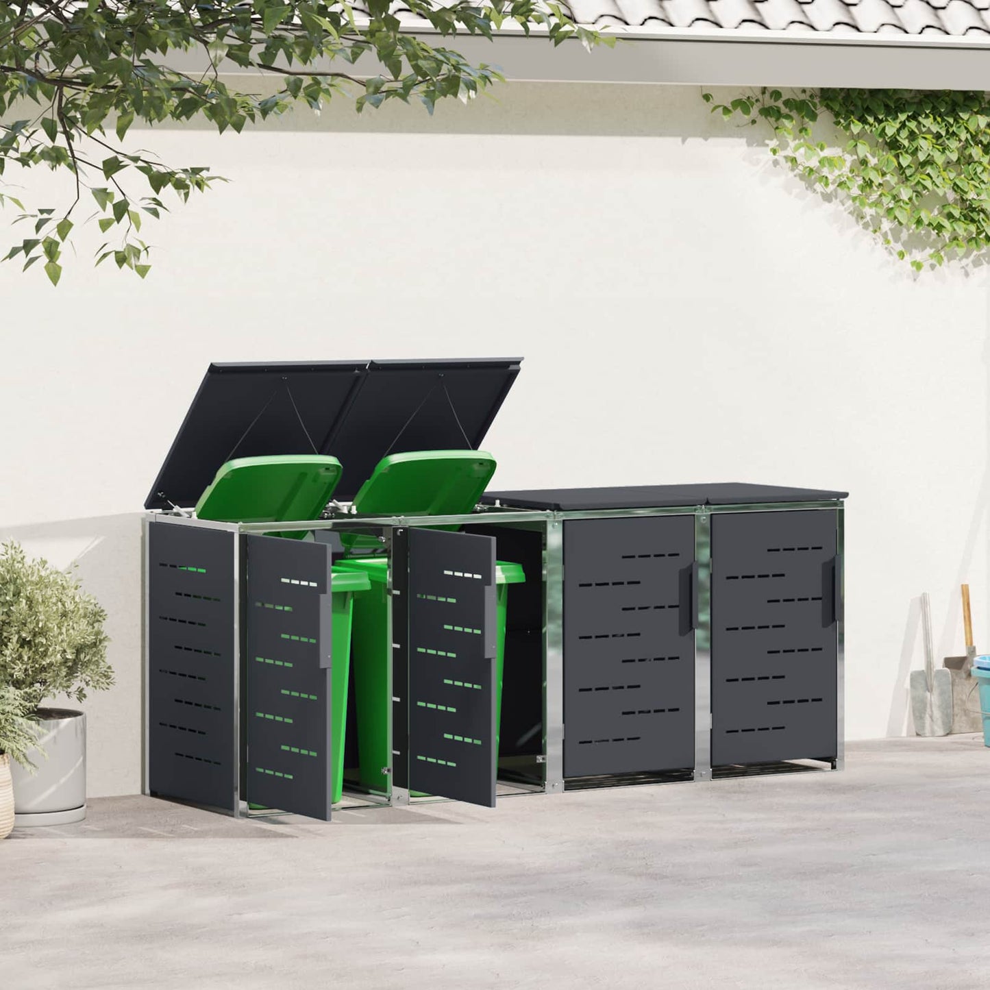 Skraldespand opbevaring for 4 Bins 240L Rustfrit stål Antracit