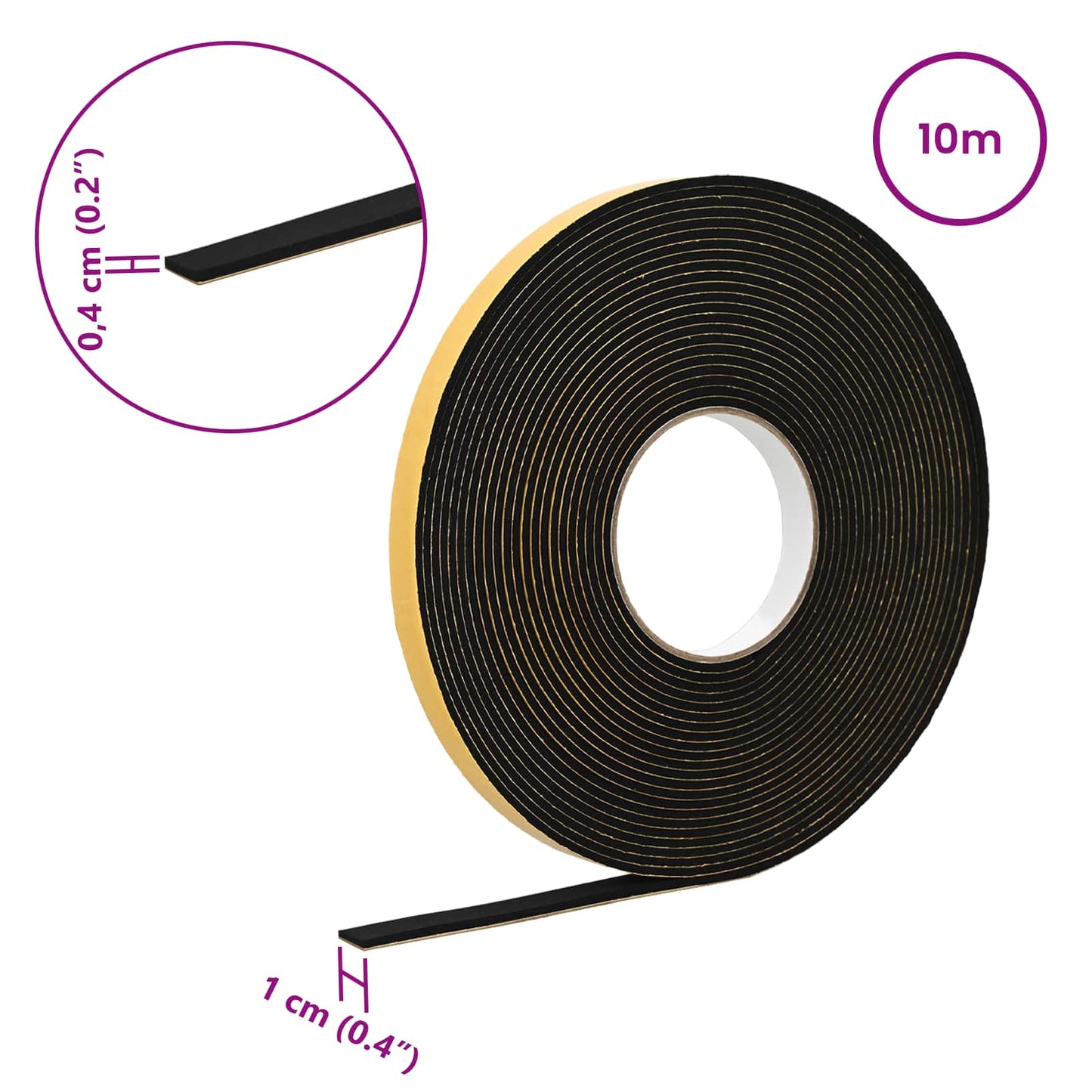 Selvklæbende skum tape 10 pcs Sort 10 mm x 10 m CR Skum