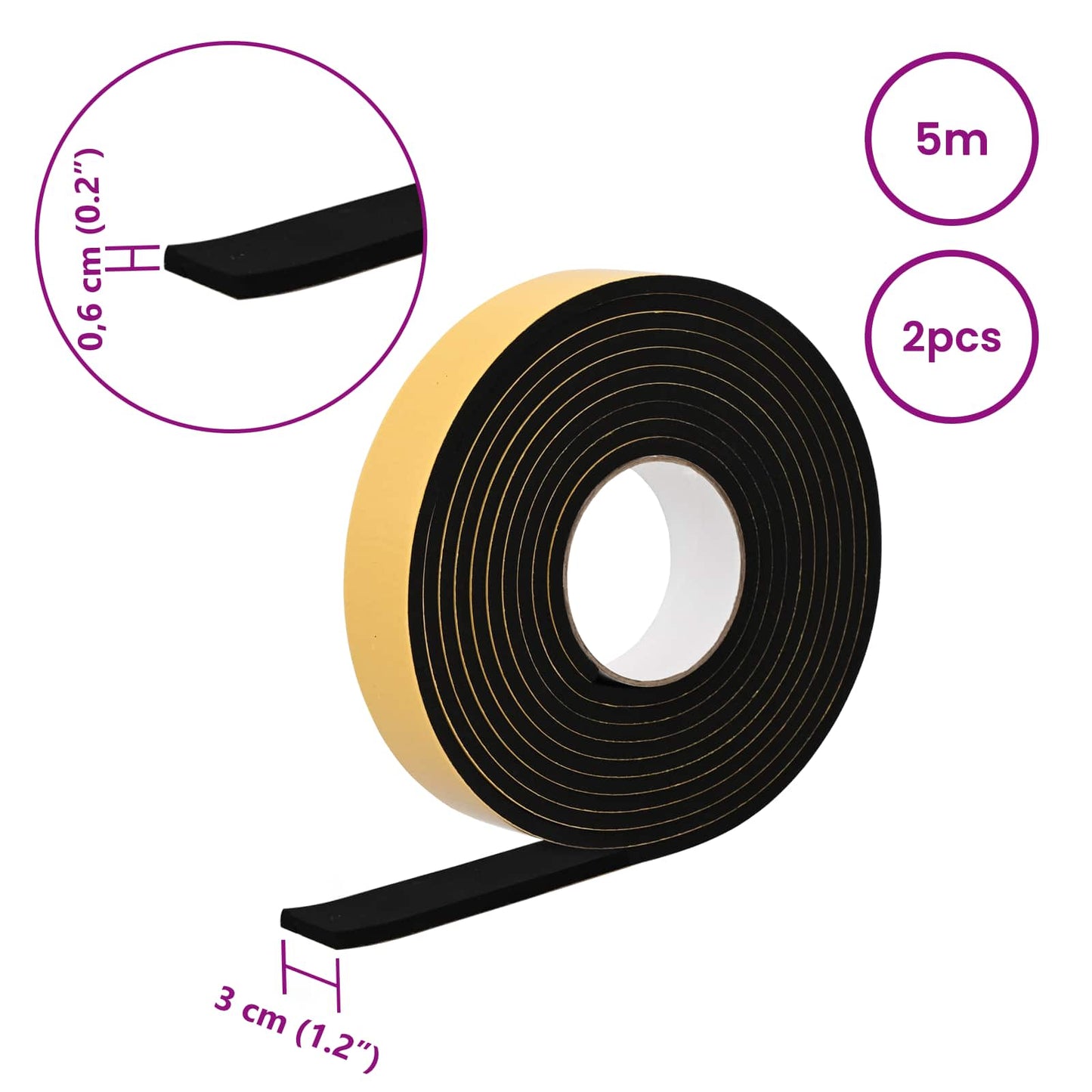 Selvklæbende skum tape 2 pcs Sort 30 mm x 5 m CR Skum