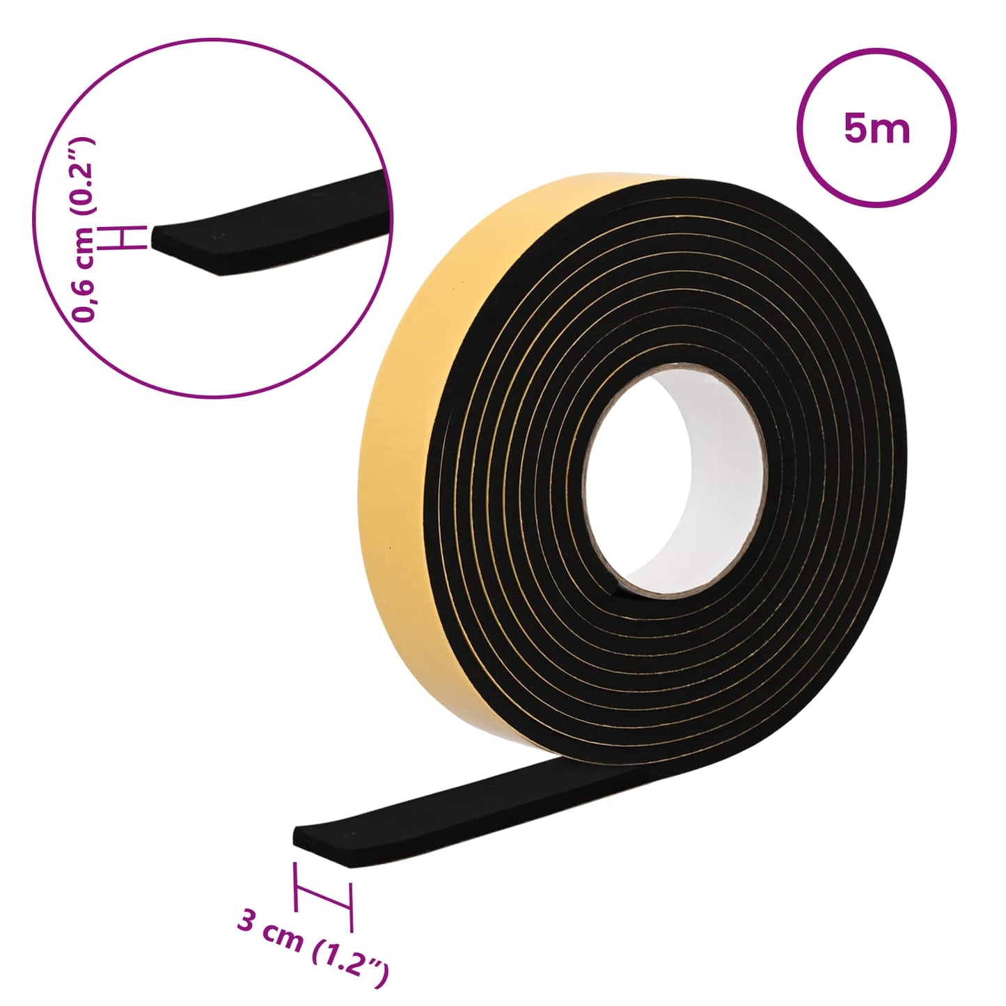 Selvklæbende skum tape 10 pcs Sort 30 mm x 5 m CR Skum