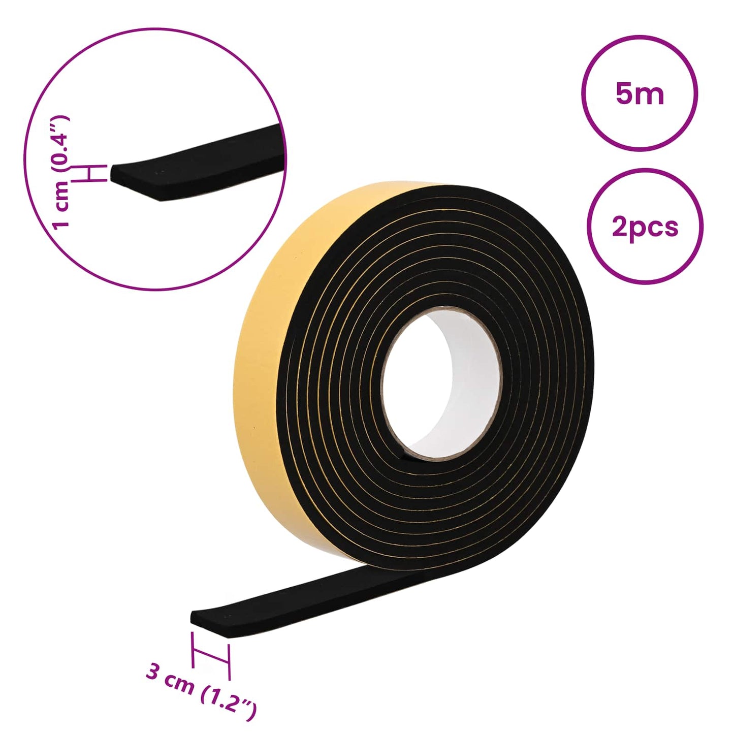 Selvklæbende skum tape 2 pcs Sort 30 mm x 5 m CR Skum