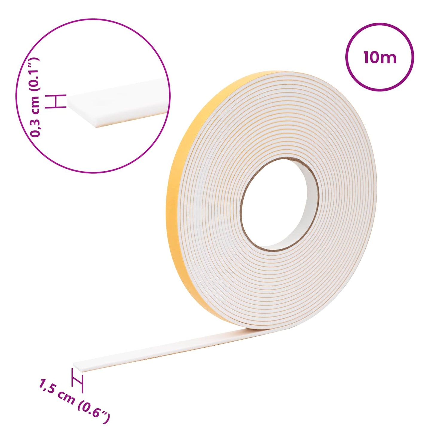 Selvklæbende skum tape 10 pcs Hvid 15mm x 10m CR Skum