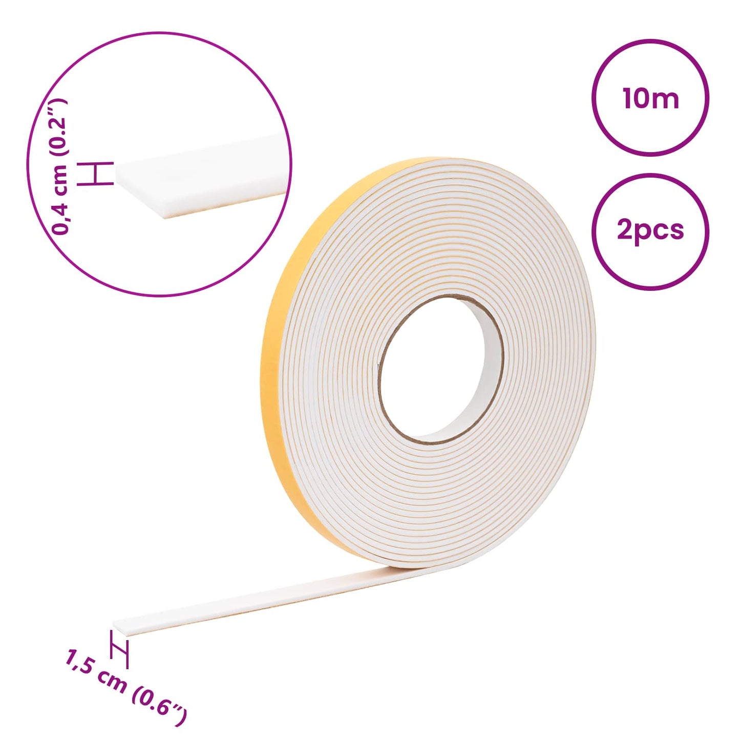 Selvklæbende skum tape 2 pcs Hvid 15mm x 10m CR Skum