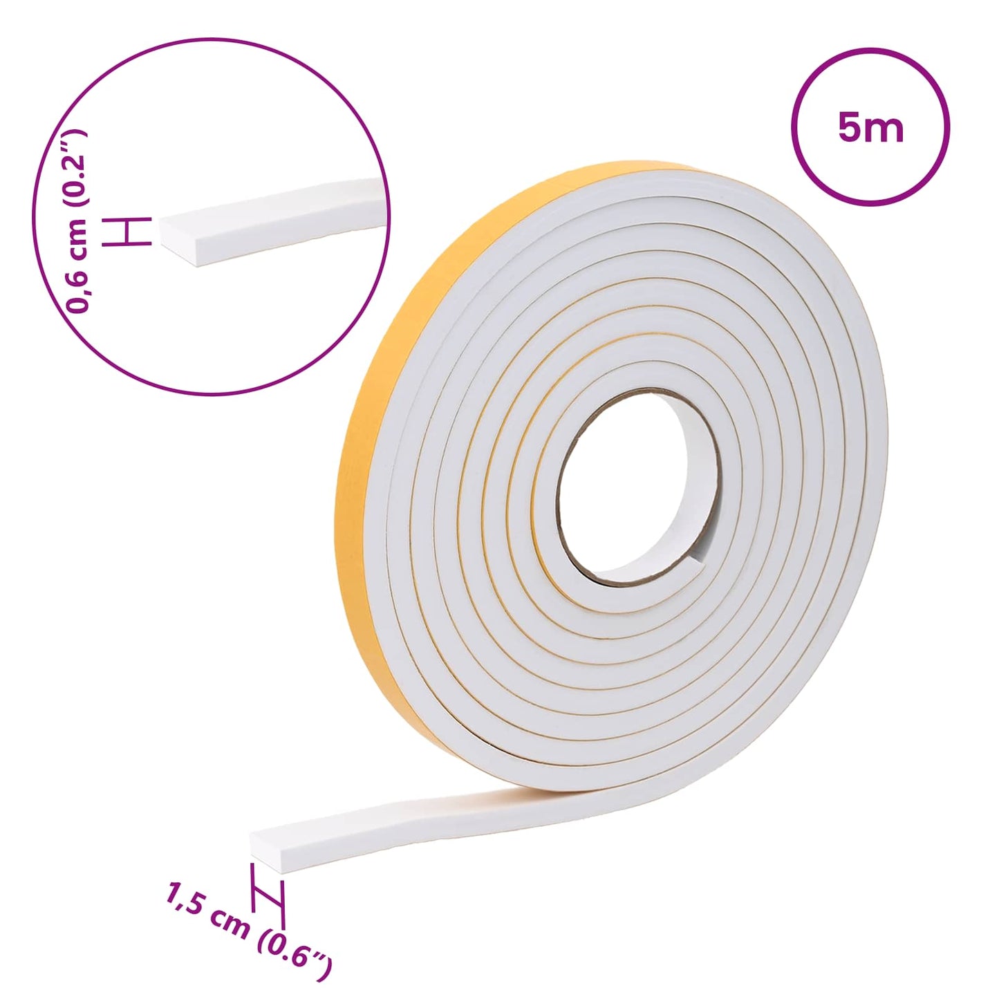 Selvklæbende skum tape 10 pcs Hvid 15mm x 5m CR Skum