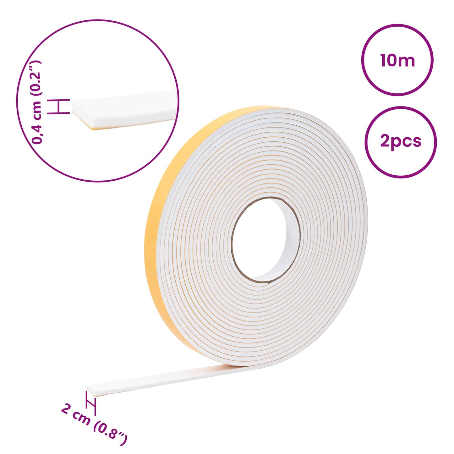 Selvklæbende skum tape 2 pcs Hvid 20mm x 10m CR Skum