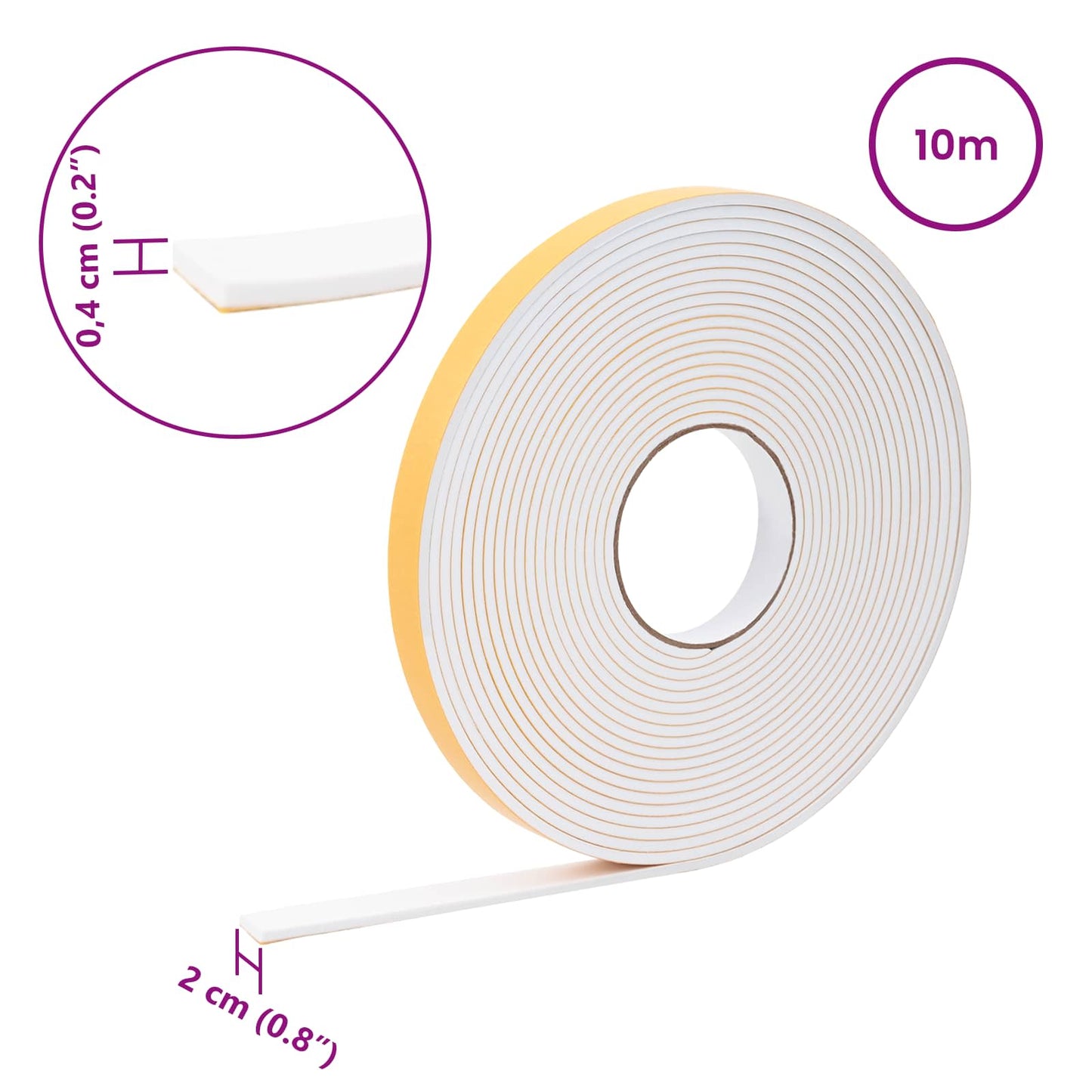 Selvklæbende skum tape 10 pcs Hvid 20mm x 10m CR Skum
