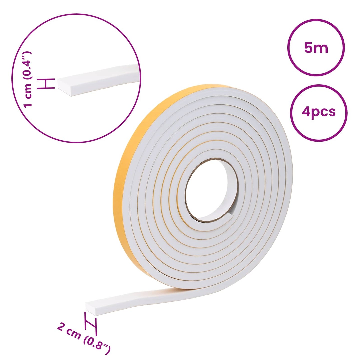 Selvklæbende skum tape 4 pcs Hvid 20mm x 5m CR Skum