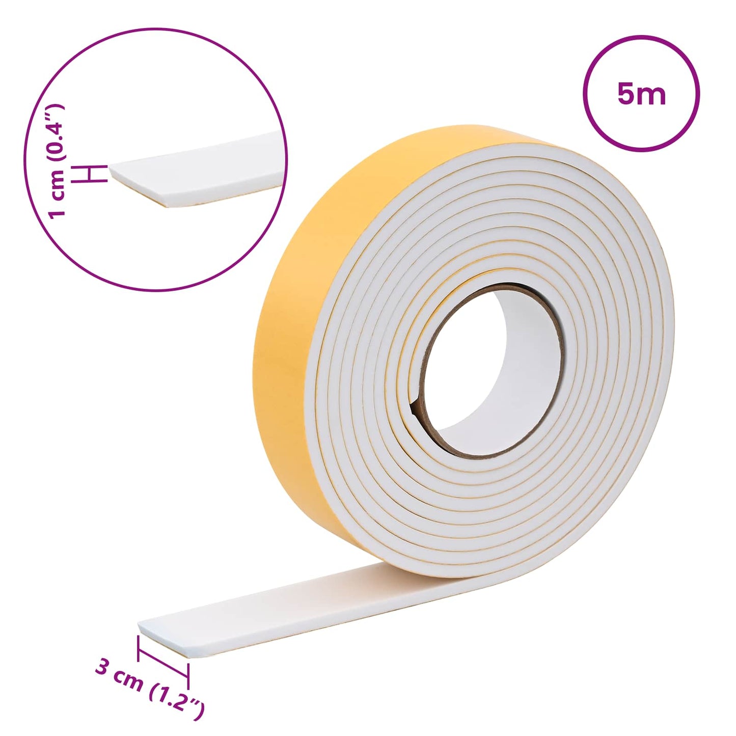 Selvklæbende skum tape 20 pcs Hvid 30 mm x 5 m CR Skum